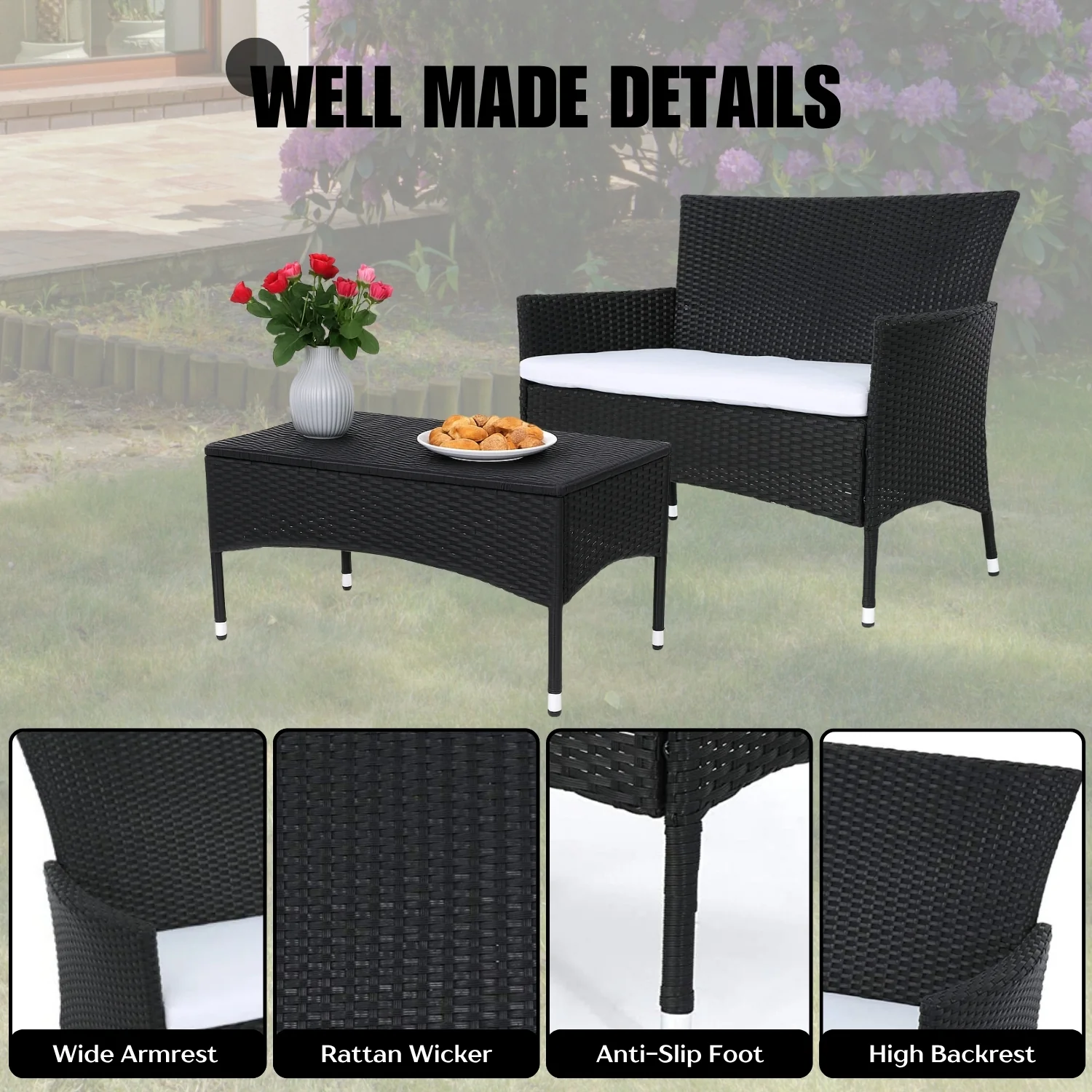 2-Piece Outdoor Rattan Wicker Loveseat Sofa - Image 4