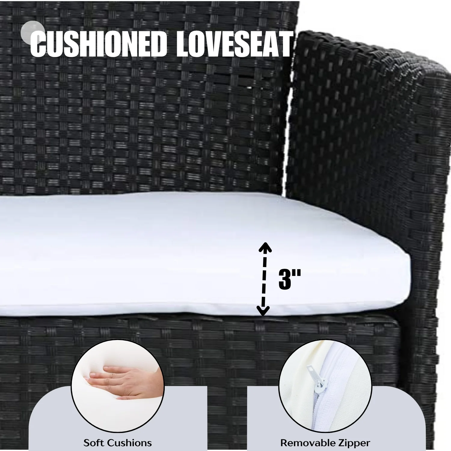 2-Piece Outdoor Rattan Wicker Loveseat Sofa - Image 5