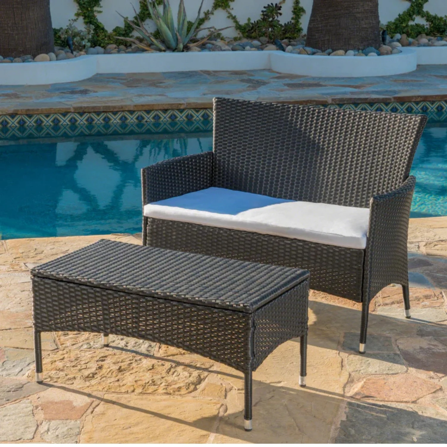 2-Piece Outdoor Rattan Wicker Loveseat Sofa - Image 7