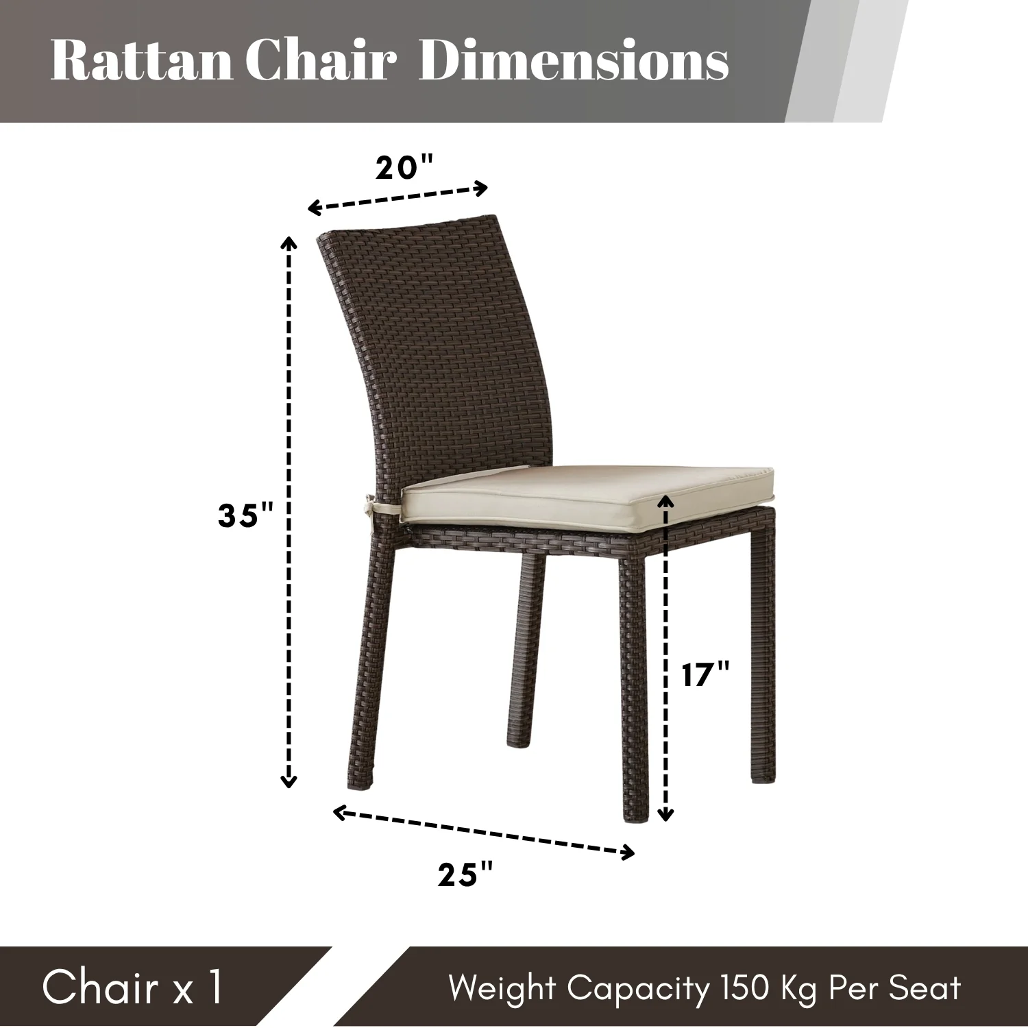 1-Piece Outdoor Rattan Wicker Patio Dining Chair - Image 2