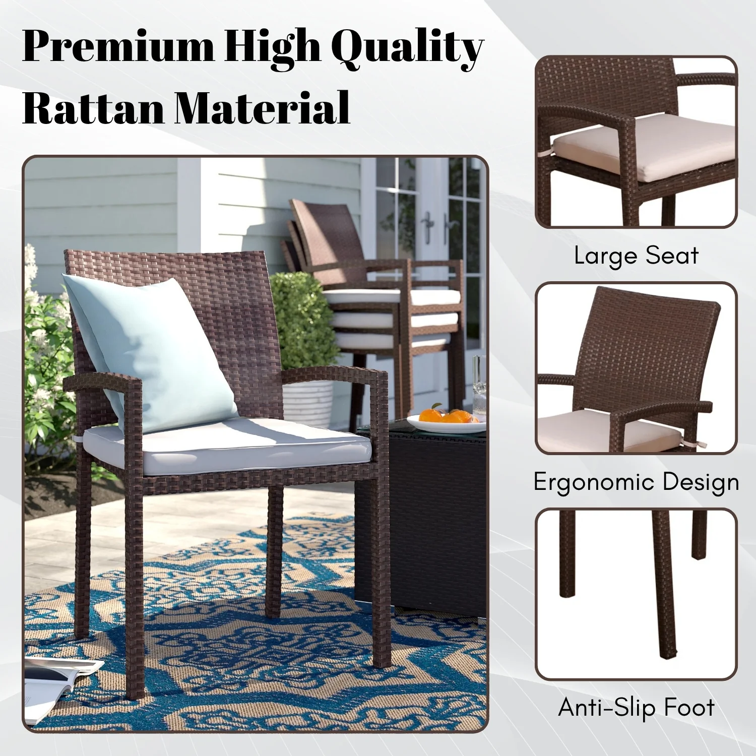 1-Piece Outdoor Rattan Wicker Patio Dining Chair - Image 5