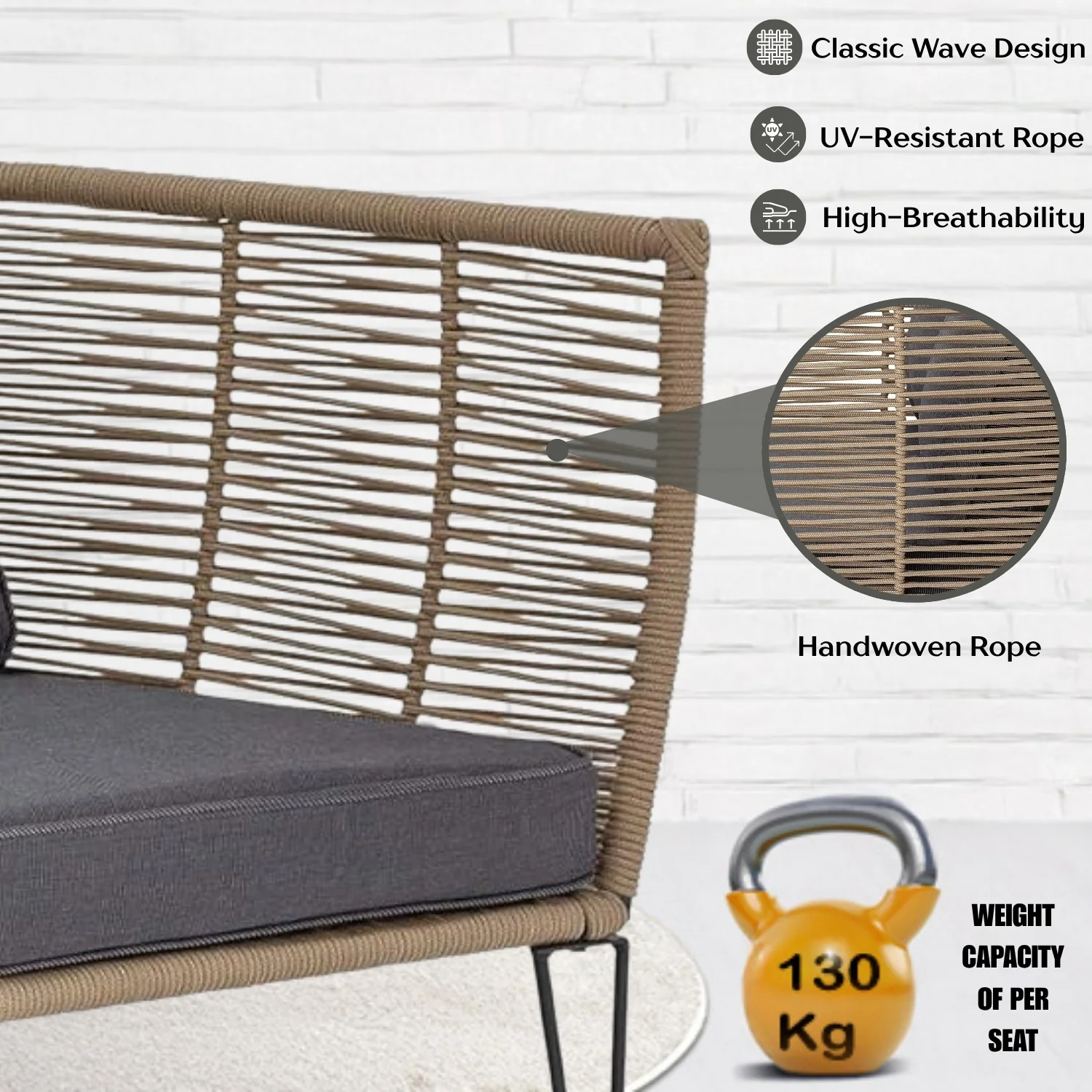 1-Piece Outdoor Rope Loveseat Sofa - Image 5