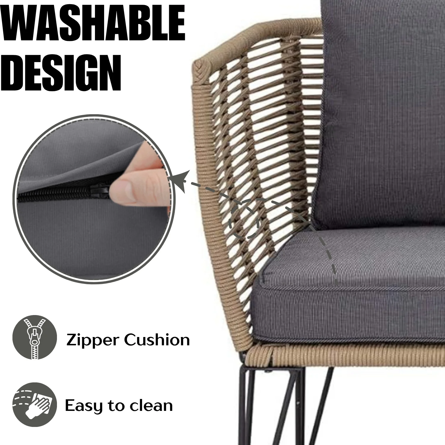 1-Piece Outdoor Rope Loveseat Sofa - Image 7