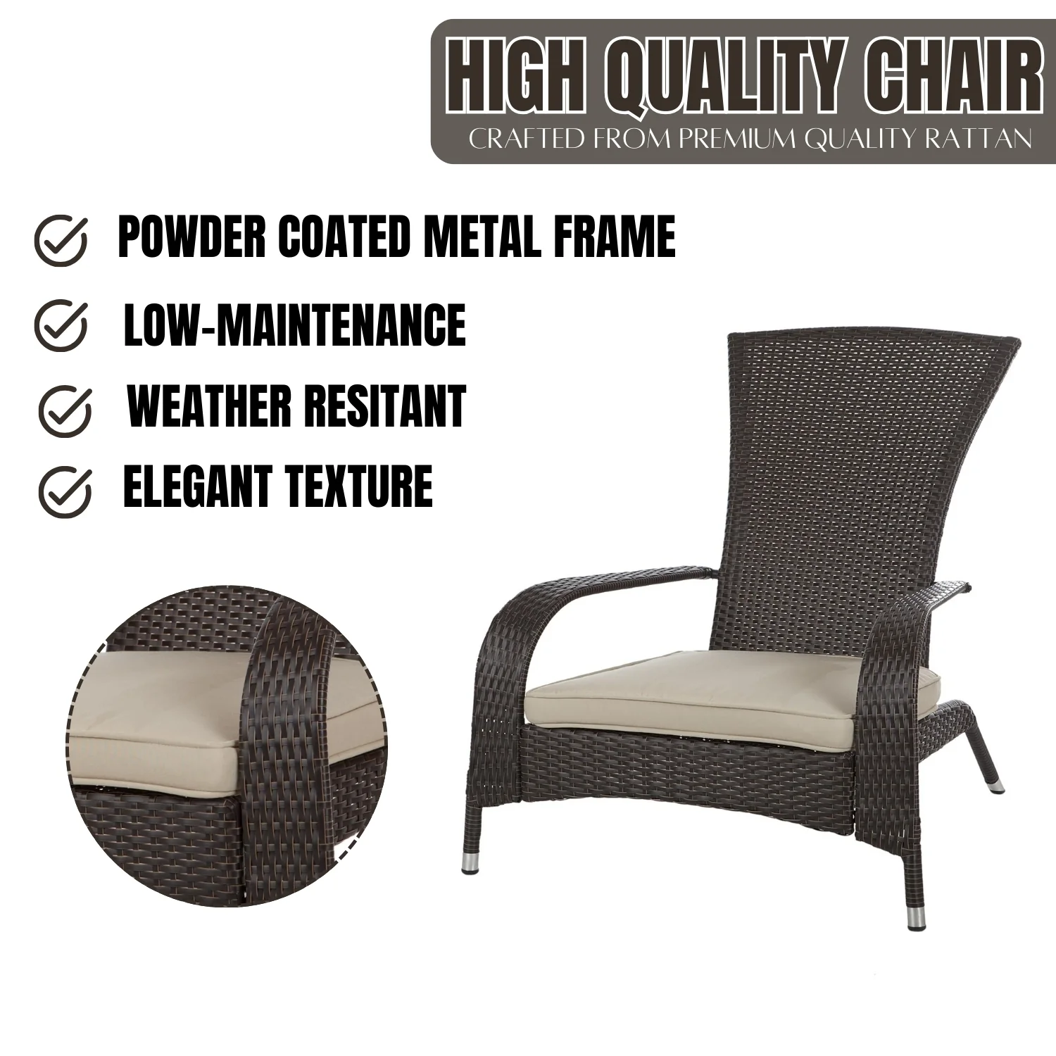 1-Piece Outdoor Wicker Single Seater Adirondack Style Armchair - Image 5