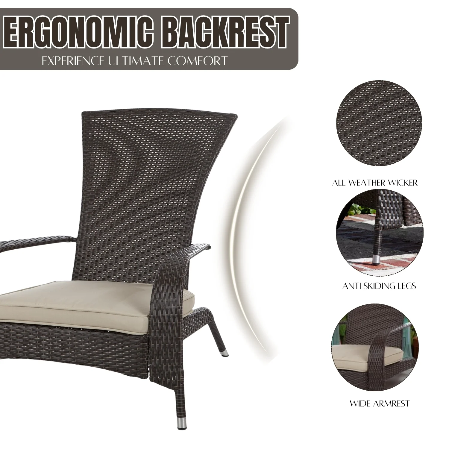 1-Piece Outdoor Wicker Single Seater Adirondack Style Armchair - Image 6