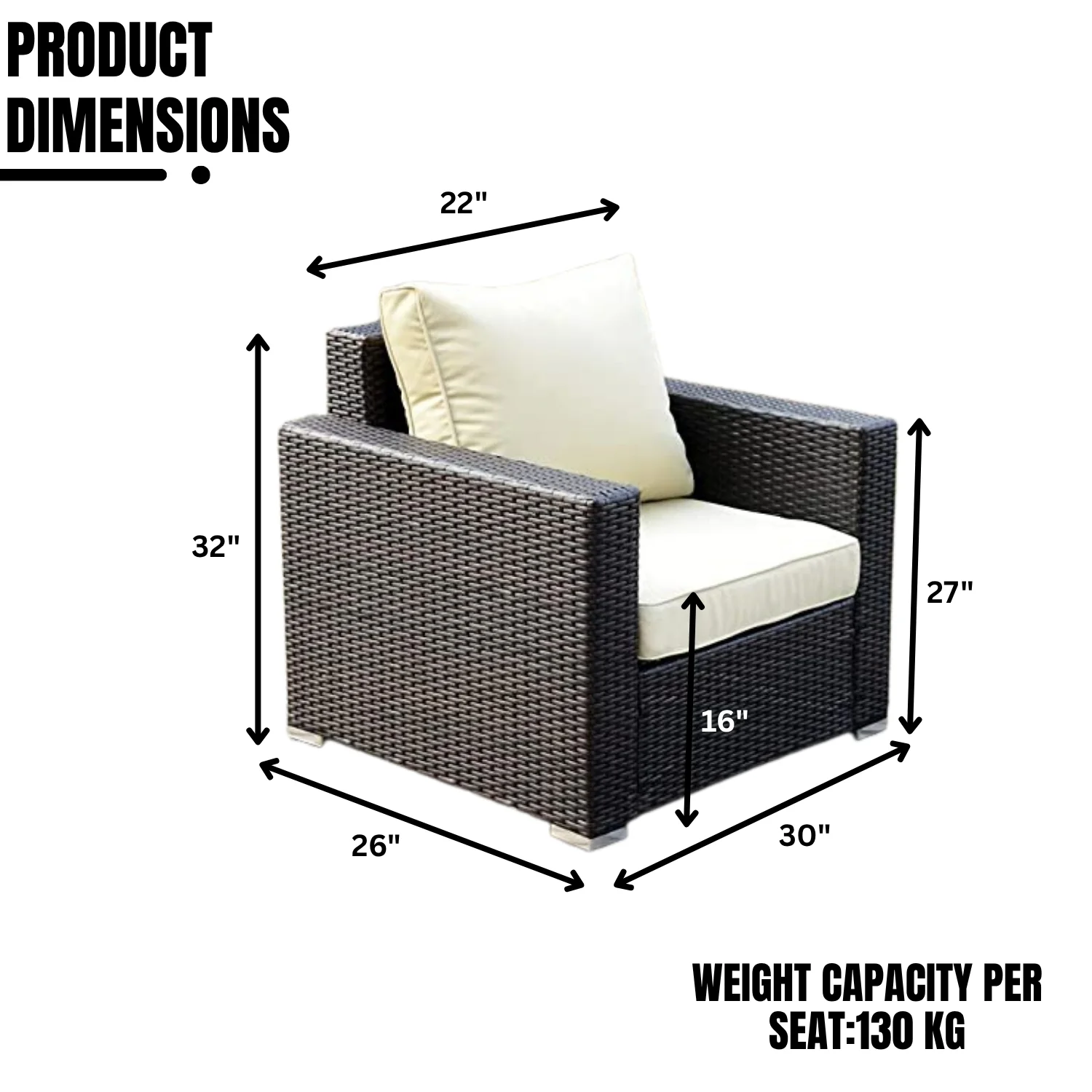 1-Piece Outdoor Wicker Single Seater Sofa - Image 2