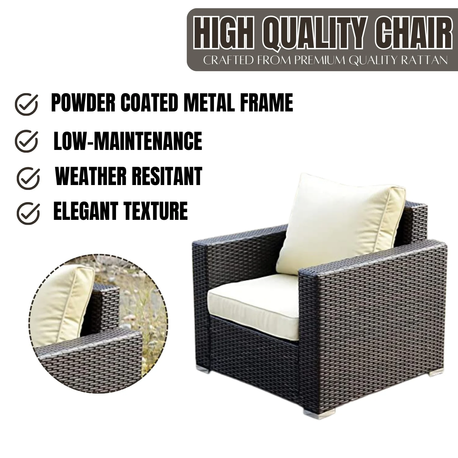 1-Piece Outdoor Wicker Single Seater Sofa - Image 4