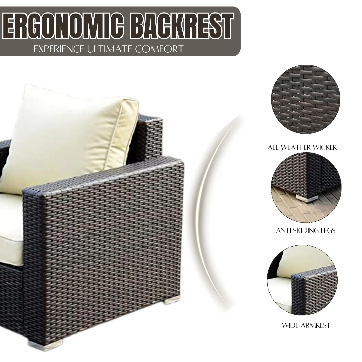 1-Piece Outdoor Wicker Single Seater Sofa - Image 5