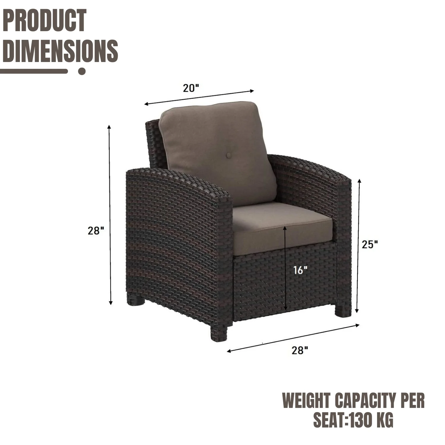 1-Piece Outdoor Wicker Single Seater Sofa - Image 2