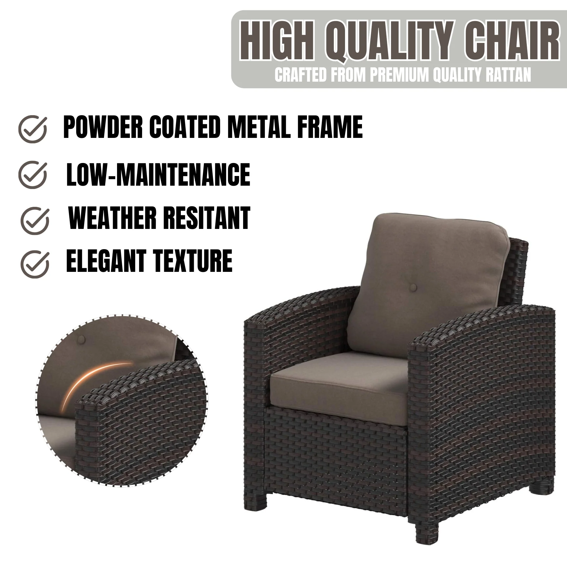 1-Piece Outdoor Wicker Single Seater Sofa - Image 4