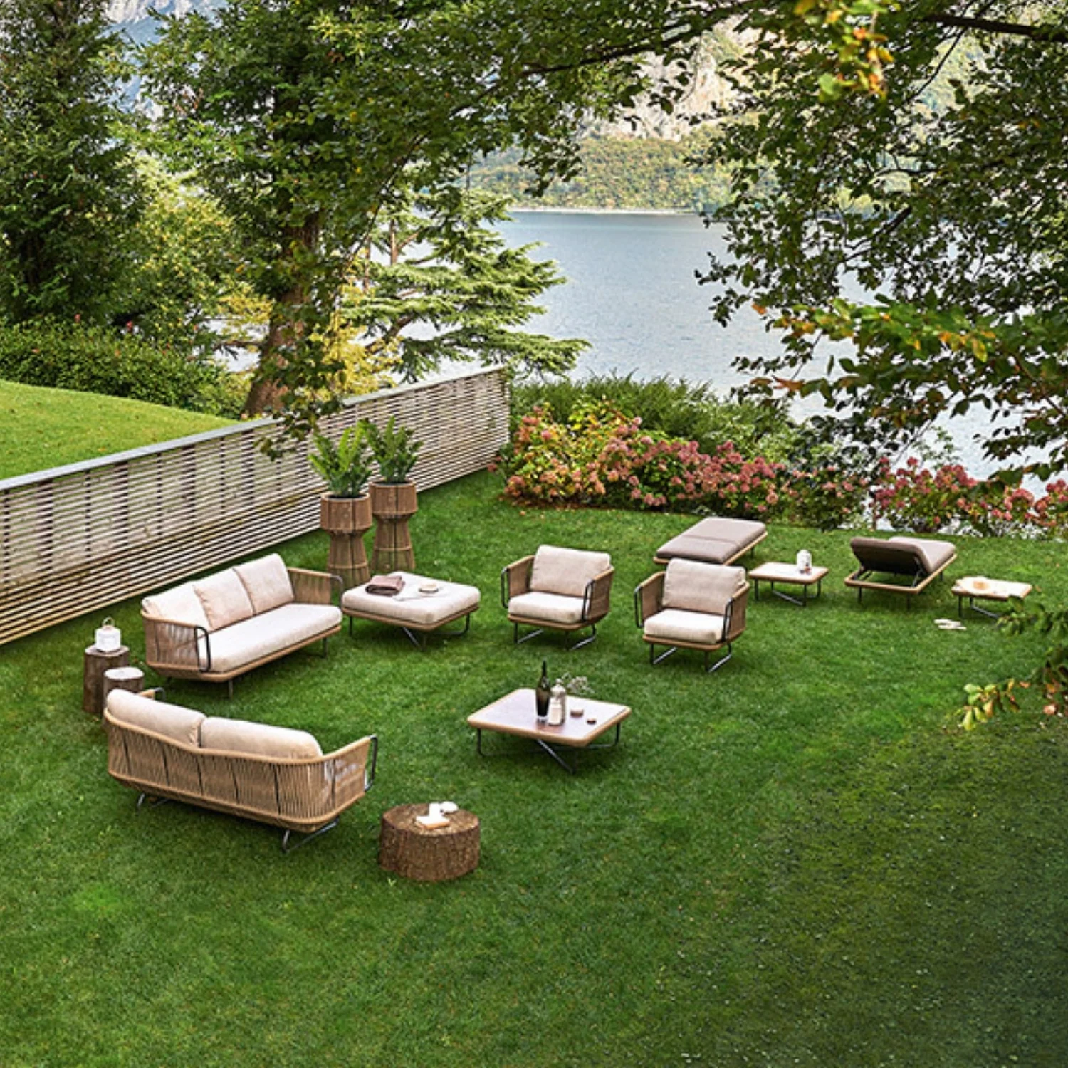 10 Seater Outdoor Rope Sofa Set with Ottoman, Loungers, Center Table & Side Tables - Image 18