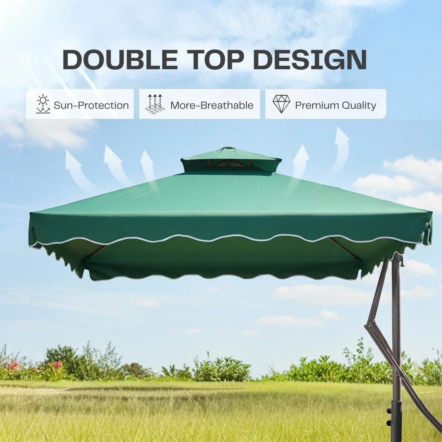 10ft Side Pole Square Shape Outdoor Umbrella With Granite Base (Green) - Image 4