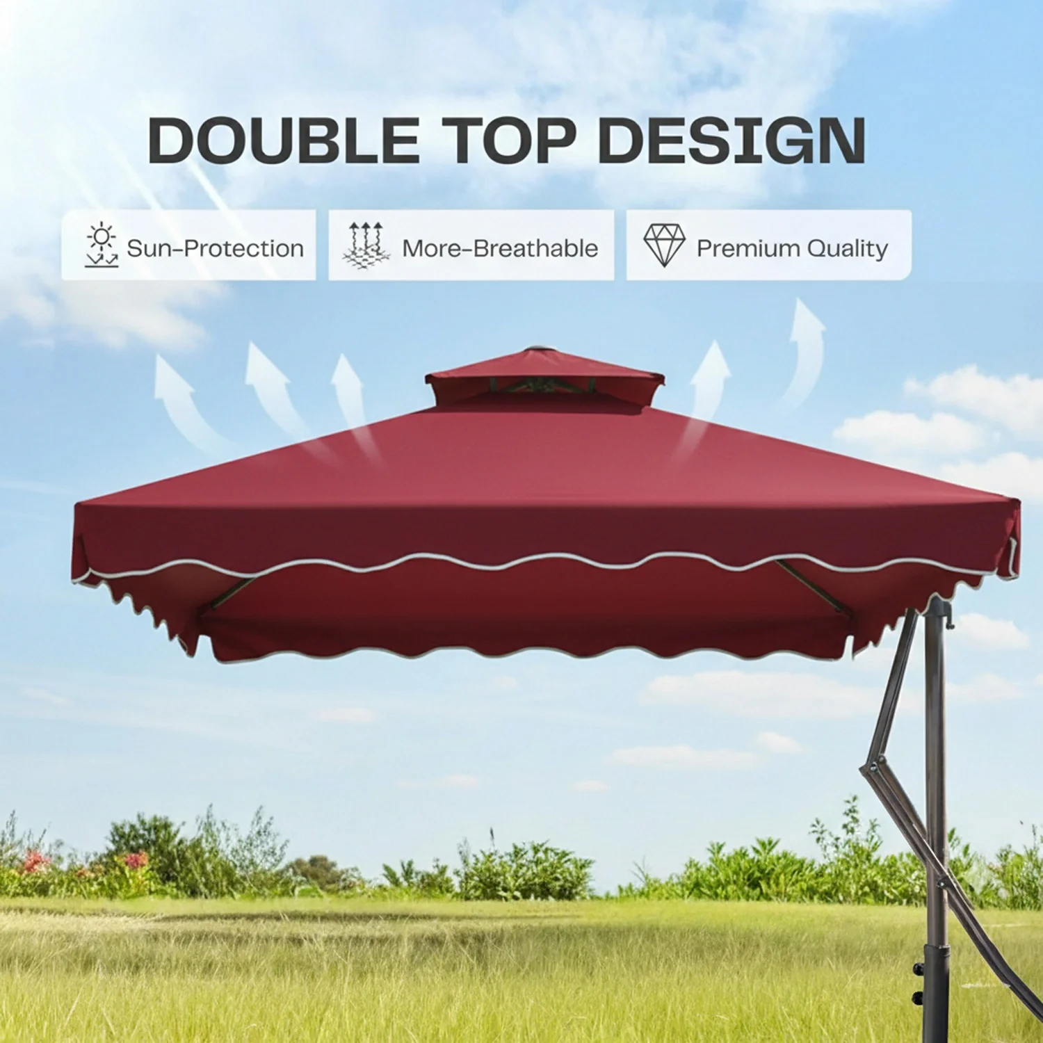 10ft Side Pole Square Shape Outdoor Umbrella With Granite Base (Maroon) - Image 4