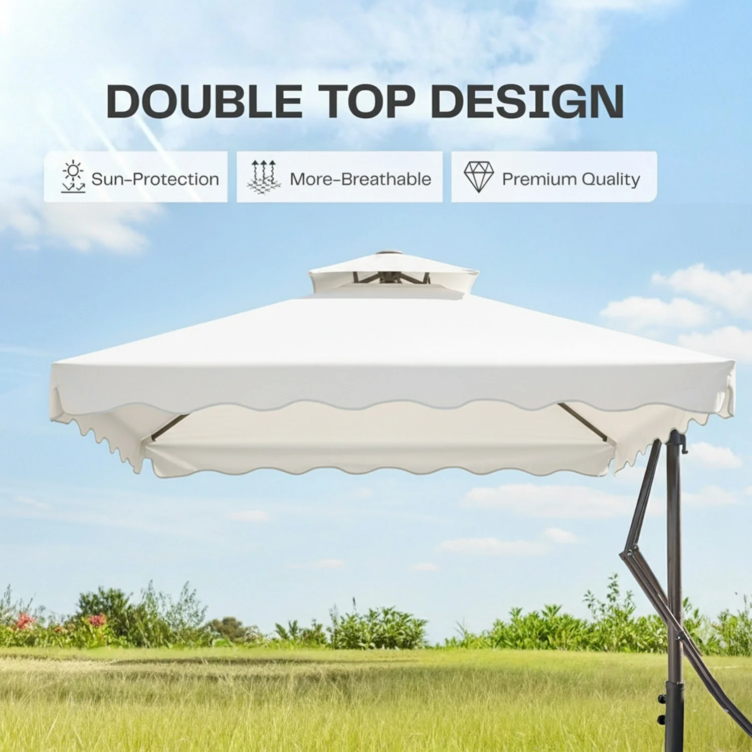 10ft Side Pole Square Shape Outdoor Umbrella With Granite Base (White) - Image 4