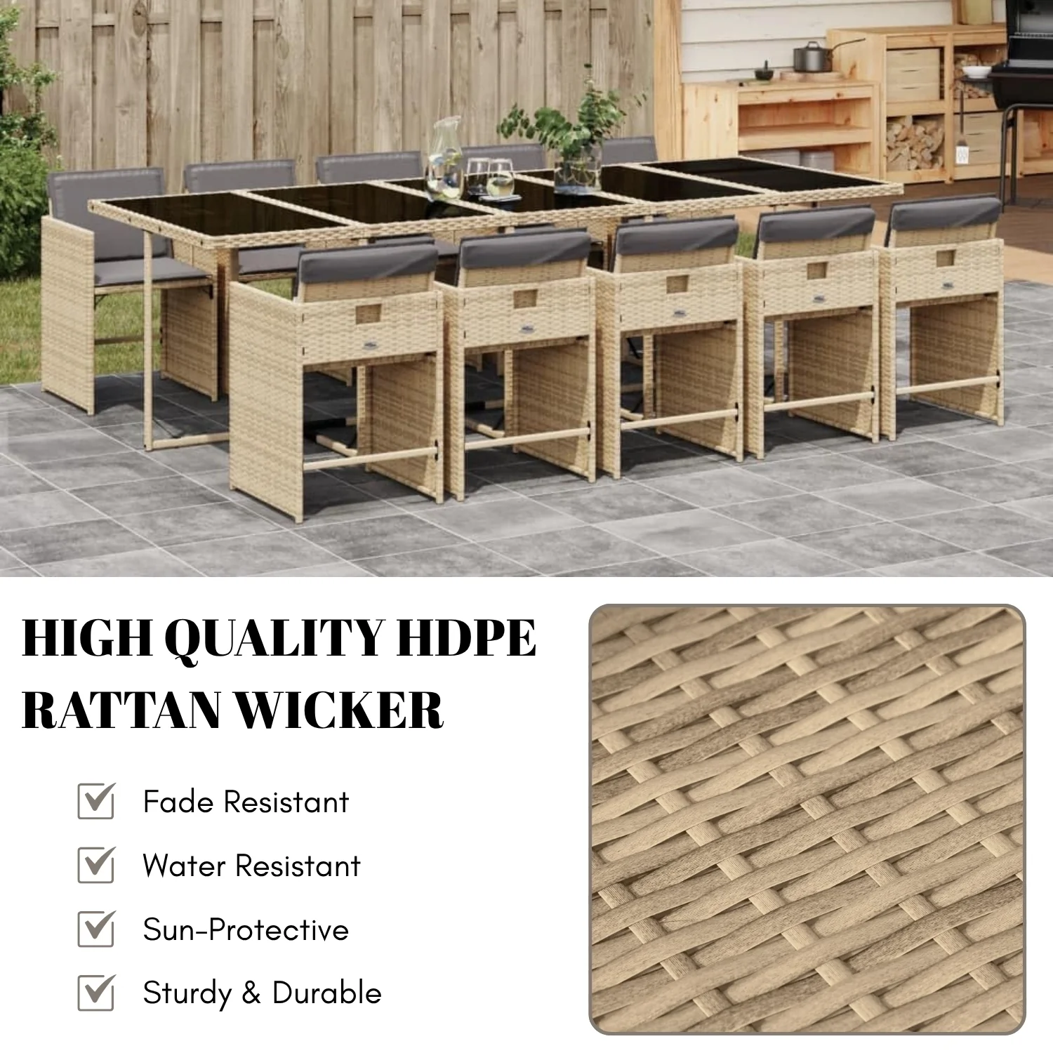 11-Piece Outdoor Rattan Wicker Dinning Set - Image 5