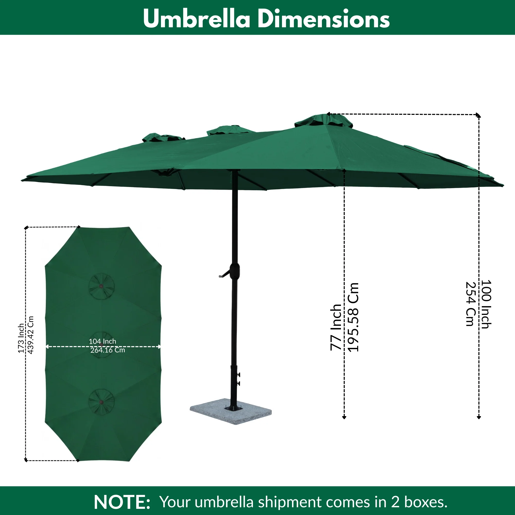 15FT Double-Sided Outdoor Patio Umbrella with Granite Base (Green) - Image 2
