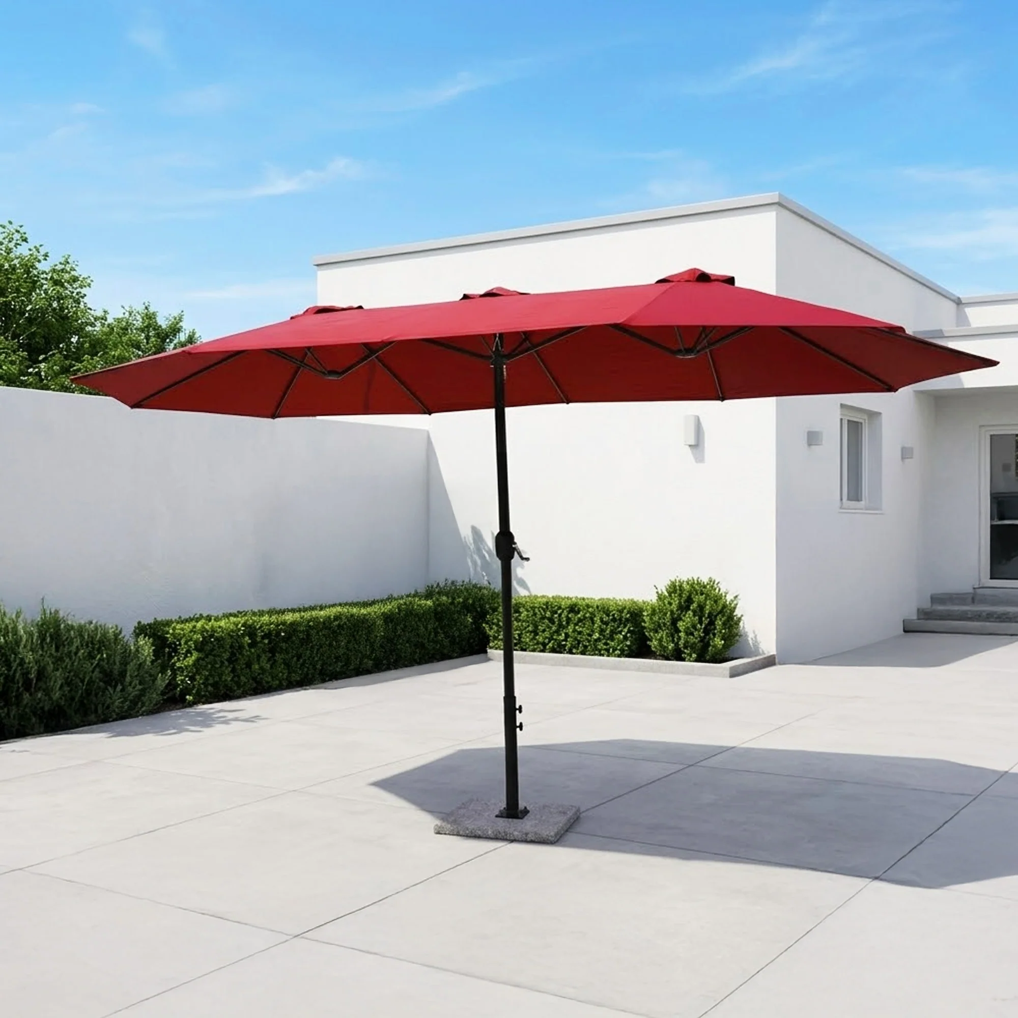 15FT Double-Sided Outdoor Patio Umbrella with Granite Base (Maroon) - Image 10