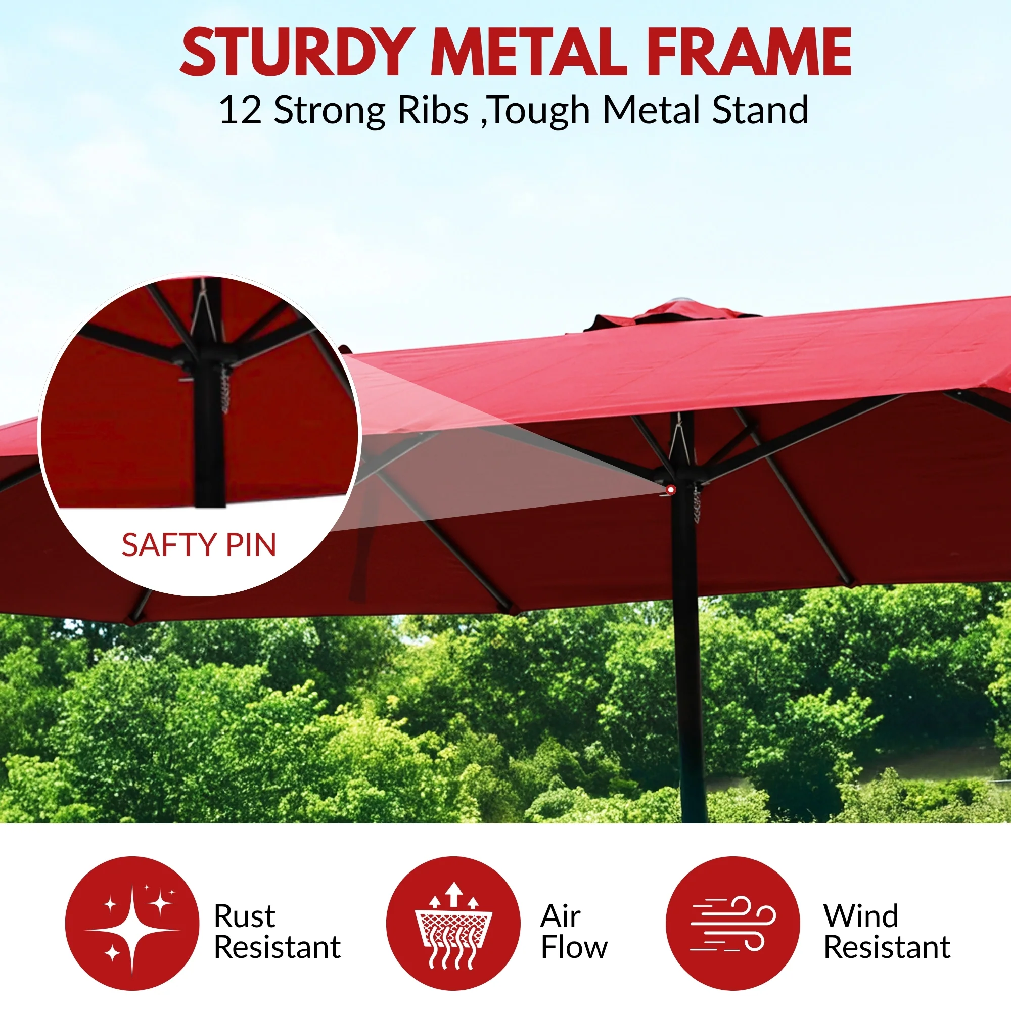 15FT Double-Sided Outdoor Patio Umbrella with Granite Base (Maroon) - Image 6
