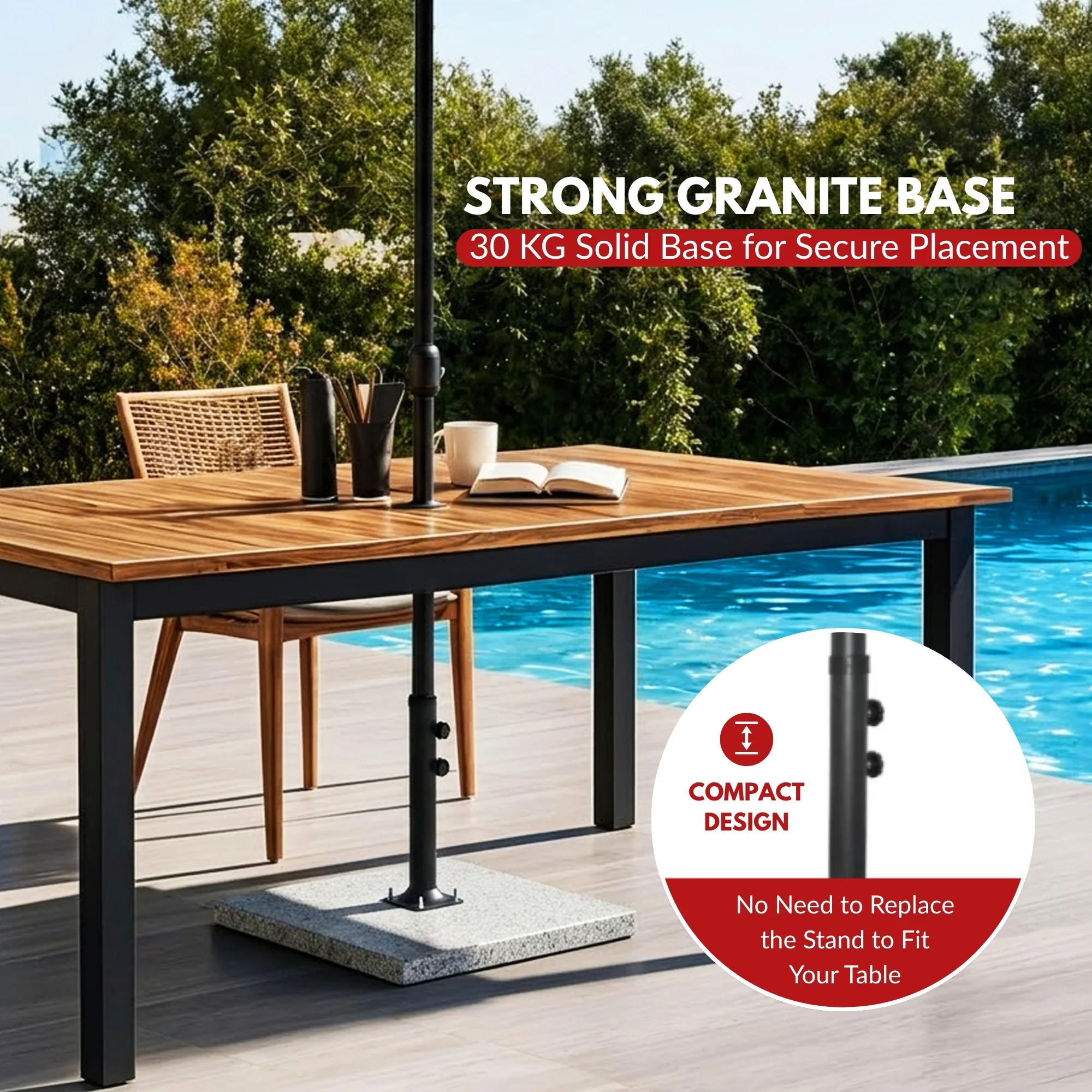 15FT Double-Sided Outdoor Patio Umbrella with Granite Base (Maroon) - Image 8