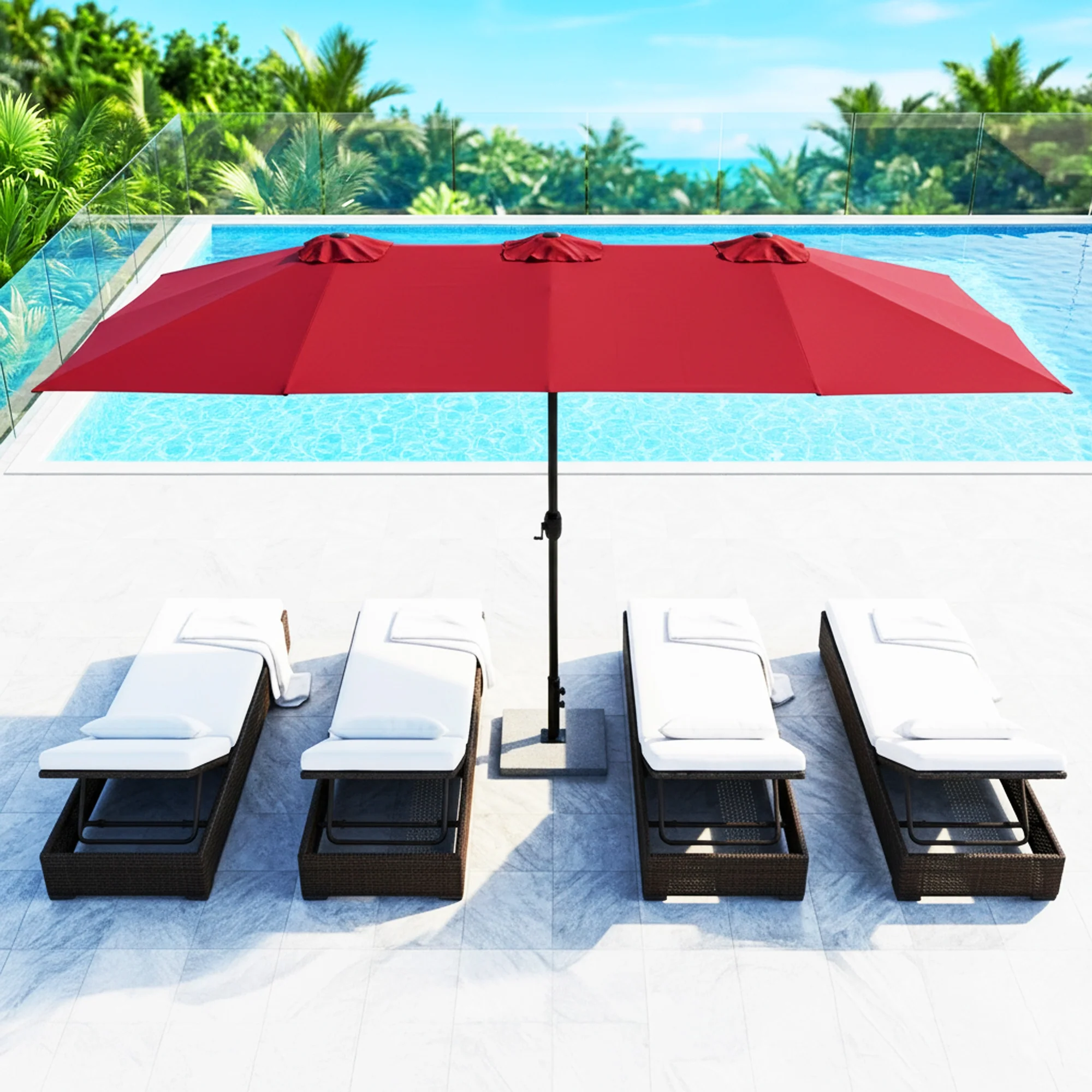 15FT Double-Sided Outdoor Patio Umbrella with Granite Base (Maroon) - Image 9