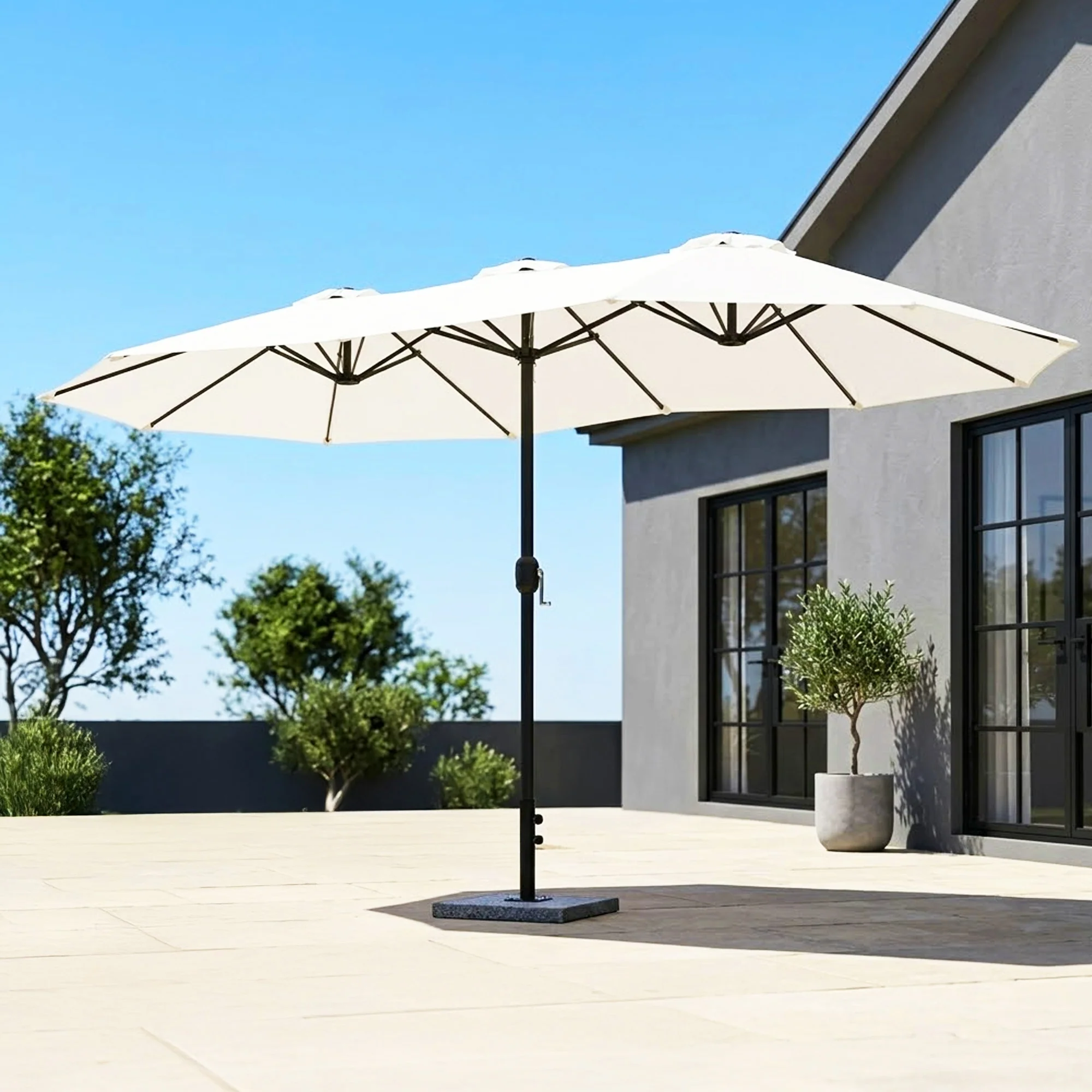15FT Double-Sided Outdoor Patio Umbrella with Granite Base (White) - Image 10