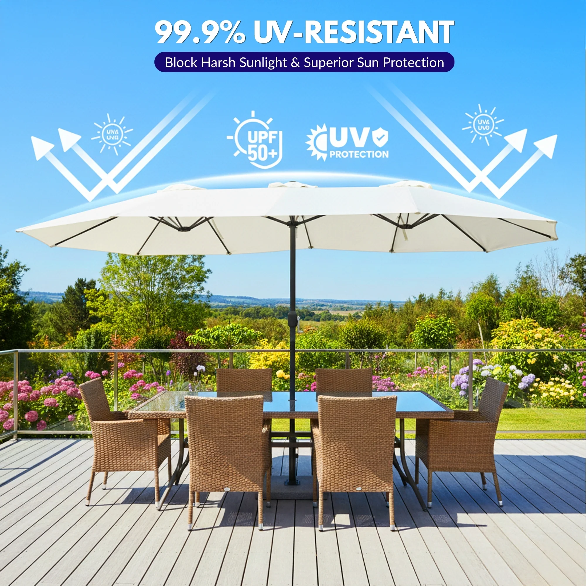 15FT Double-Sided Outdoor Patio Umbrella with Granite Base (White) - Image 4