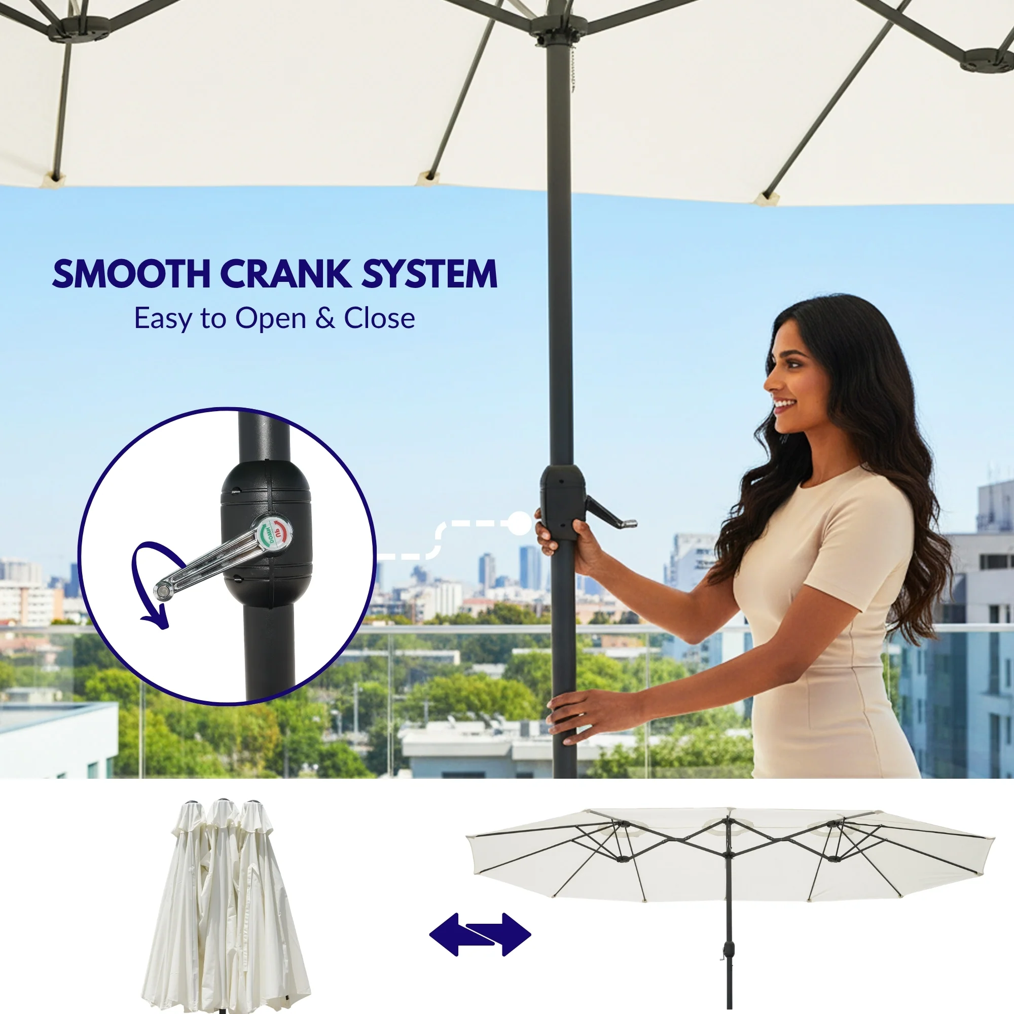 15FT Double-Sided Outdoor Patio Umbrella with Granite Base (White) - Image 5
