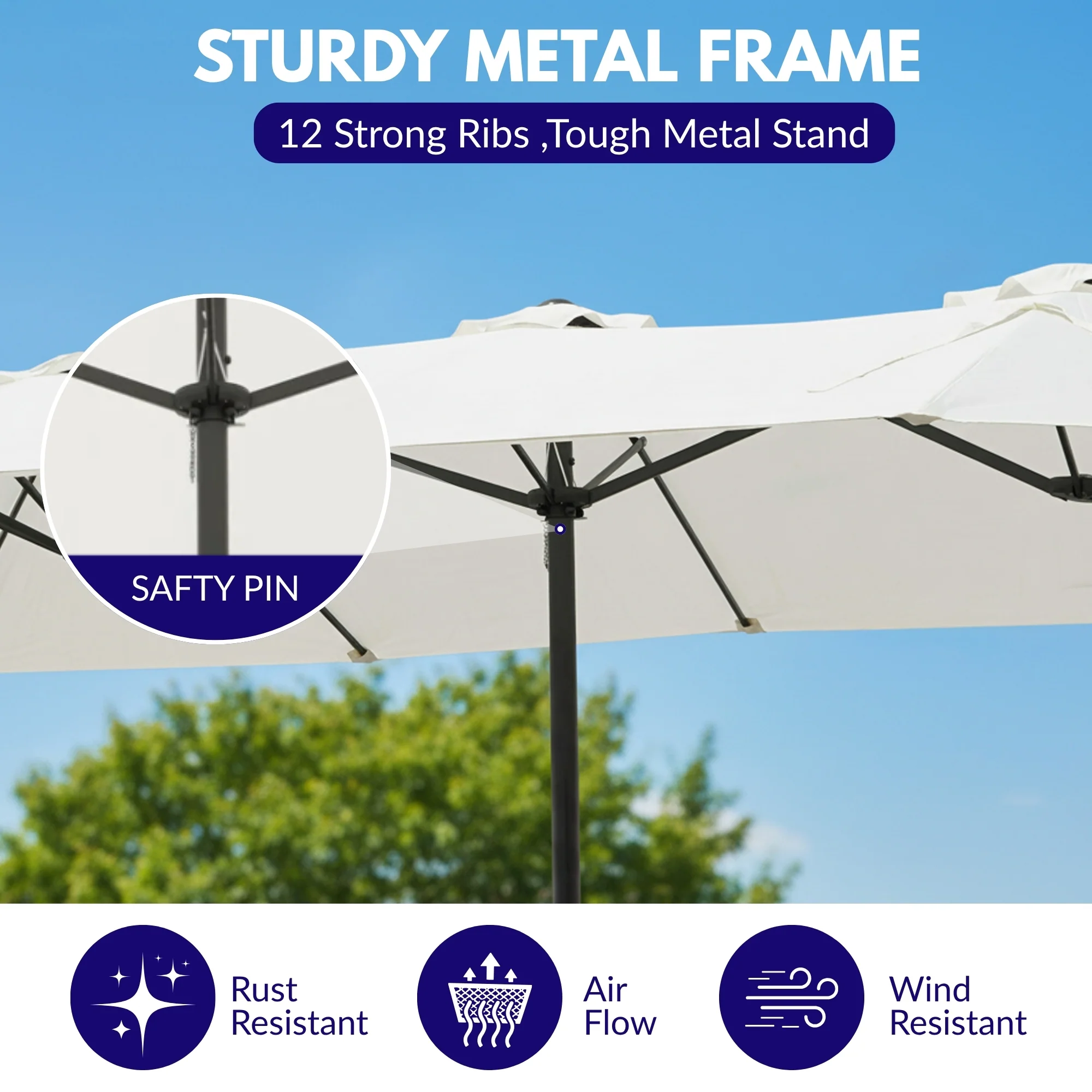 15FT Double-Sided Outdoor Patio Umbrella with Granite Base (White) - Image 7