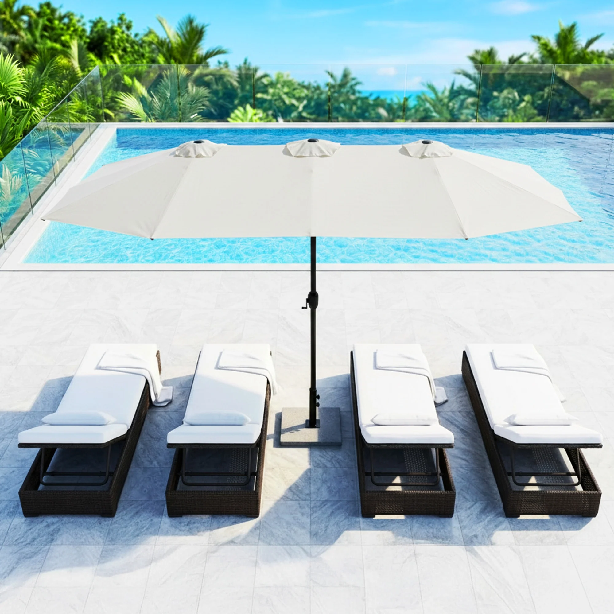 15FT Double-Sided Outdoor Patio Umbrella with Granite Base (White) - Image 9