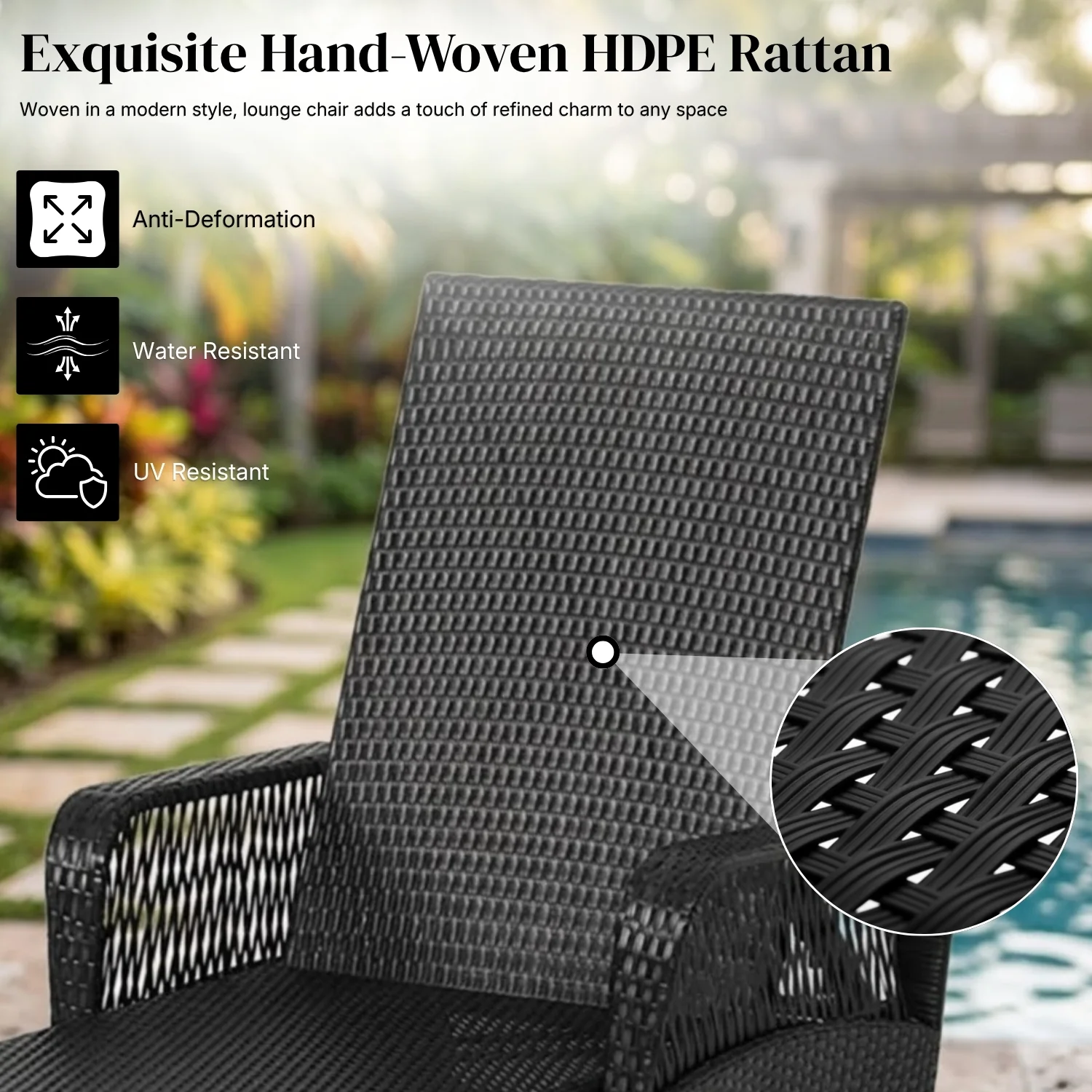 2-Piece Outdoor Rattan Wicker Lounger Set (Black & Off-White) - Image 3