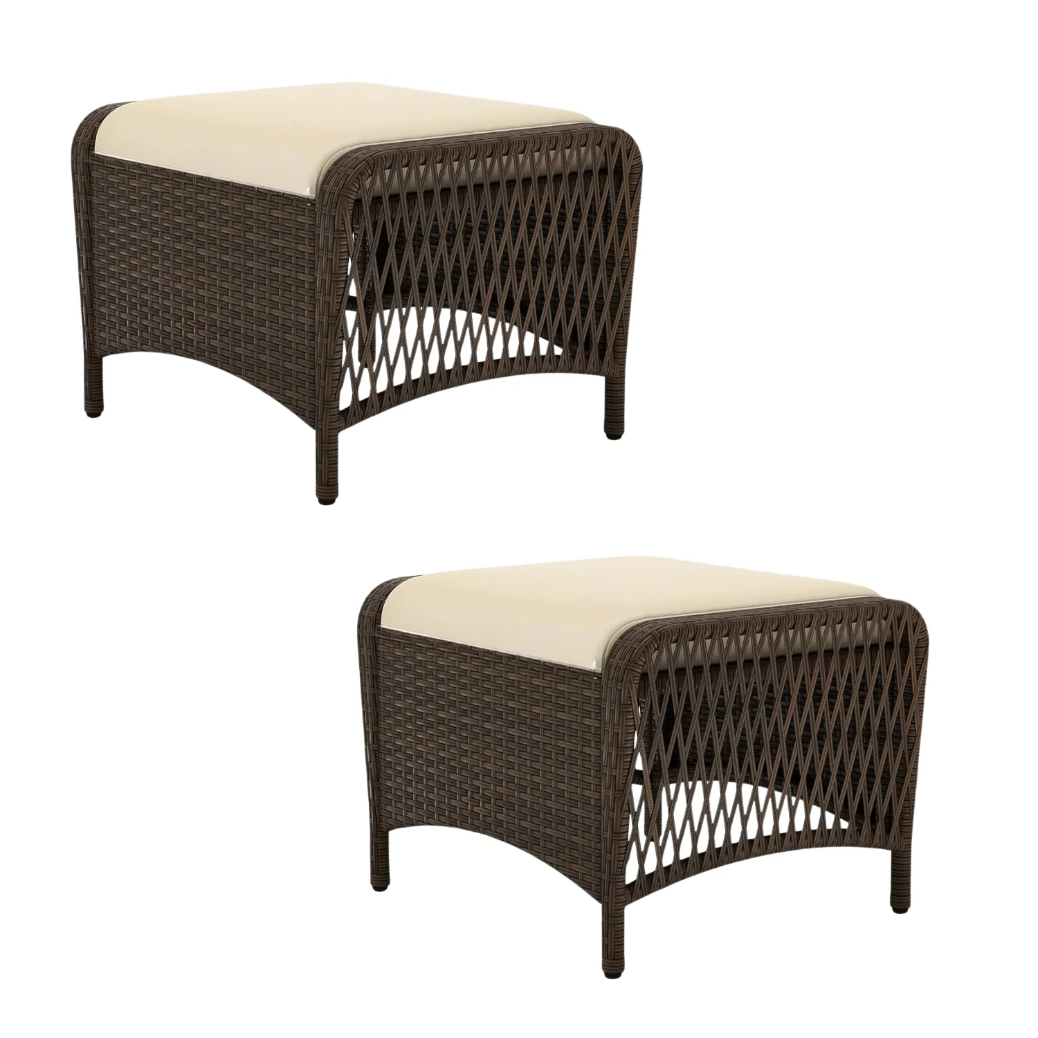 2-Piece Outdoor Rattan Wicker Ottoman Set - Image 3