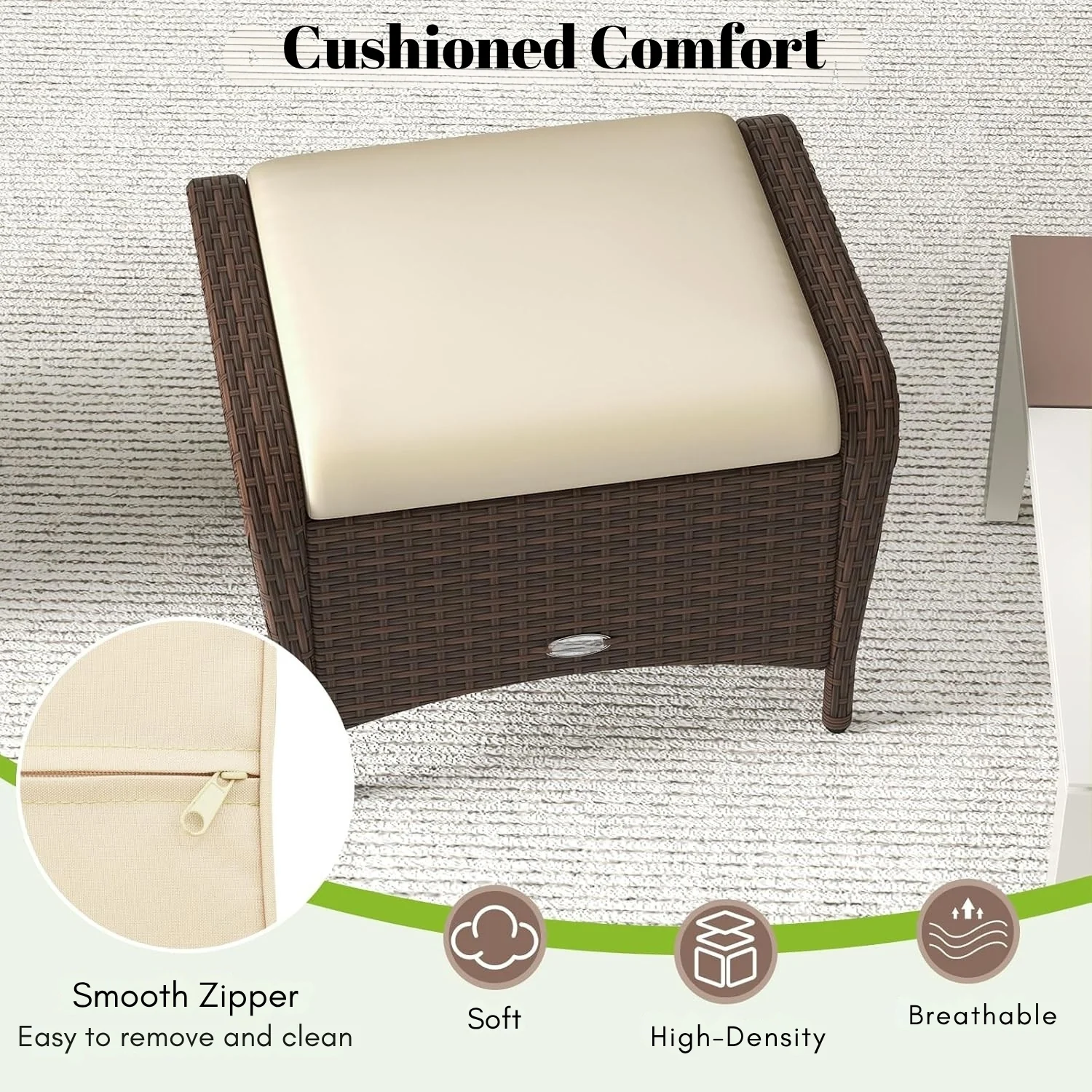 2-Piece Outdoor Rattan Wicker Ottoman Set - Image 5
