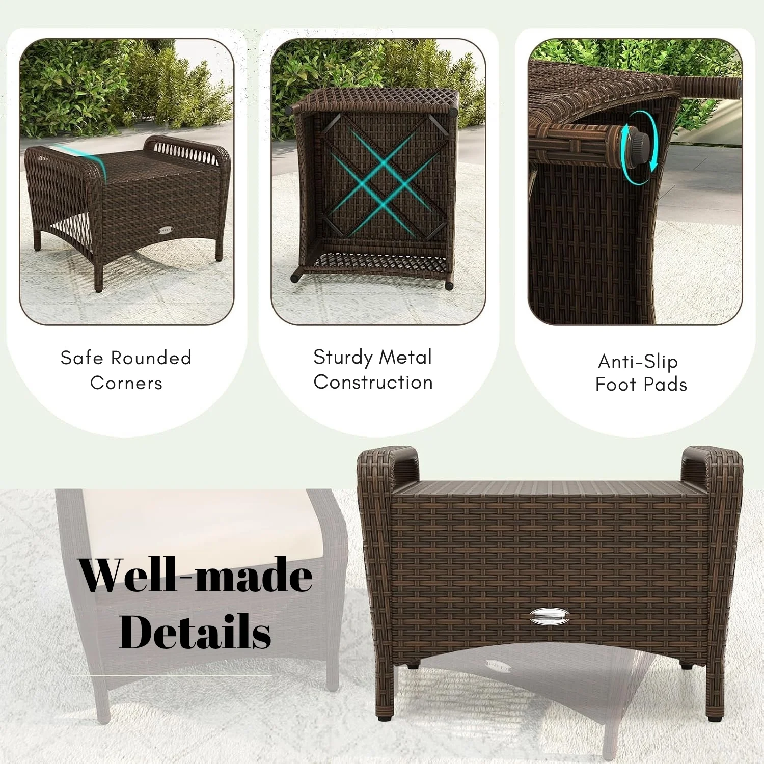 2-Piece Outdoor Rattan Wicker Ottoman Set - Image 6