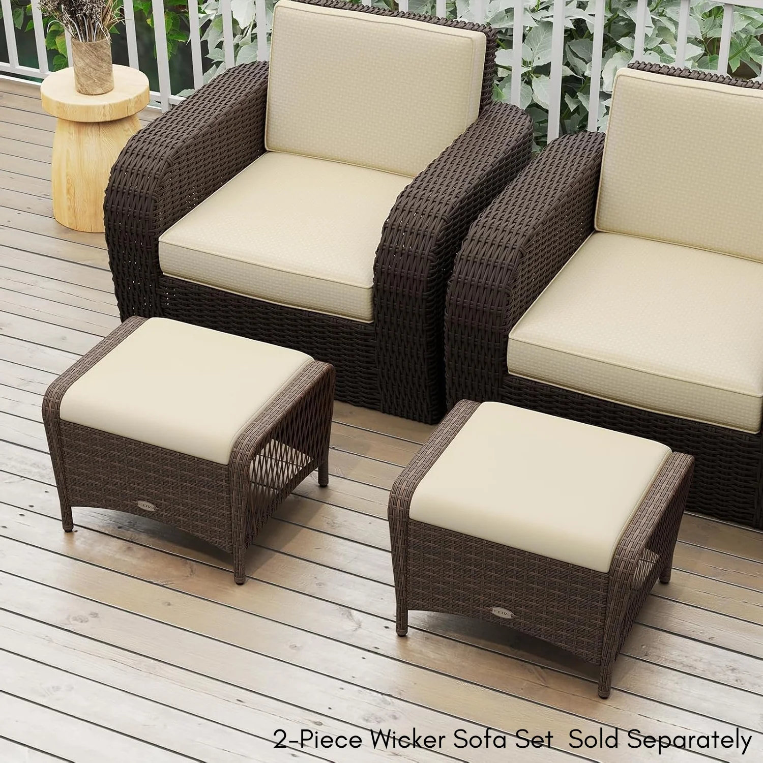 2-Piece Outdoor Rattan Wicker Ottoman Set - Image 9
