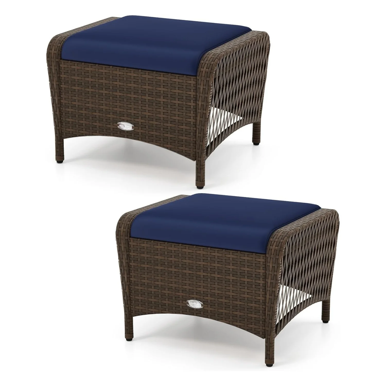 2-Piece Outdoor Rattan Wicker Ottoman Set - Image 3