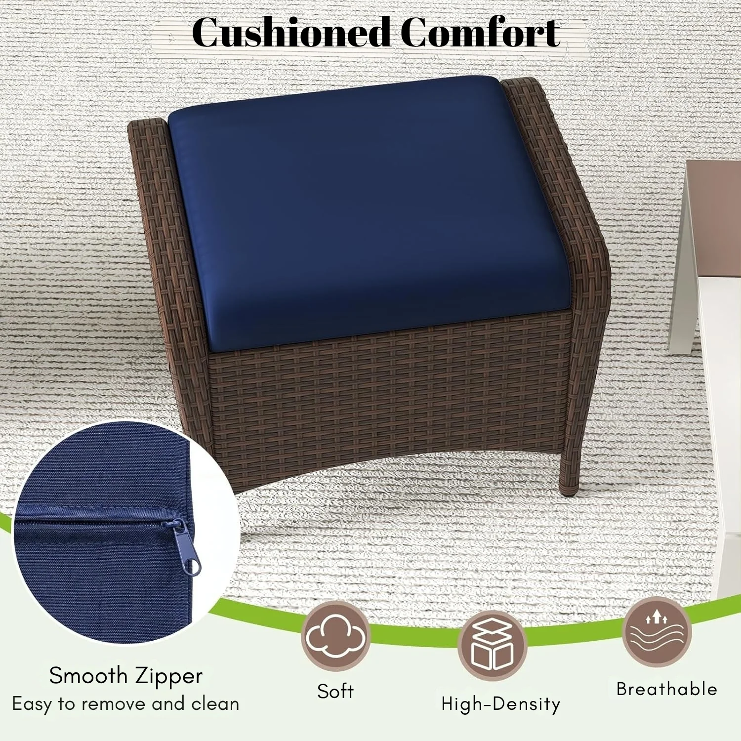 2-Piece Outdoor Rattan Wicker Ottoman Set - Image 5