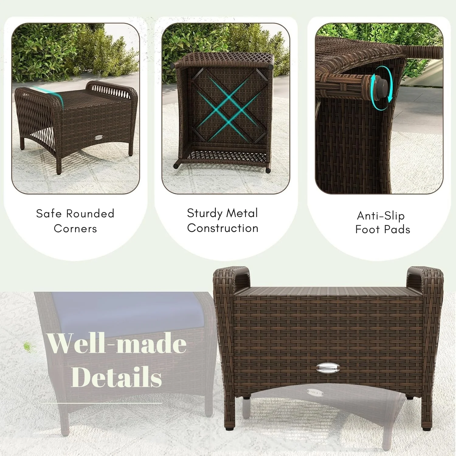 2-Piece Outdoor Rattan Wicker Ottoman Set - Image 6