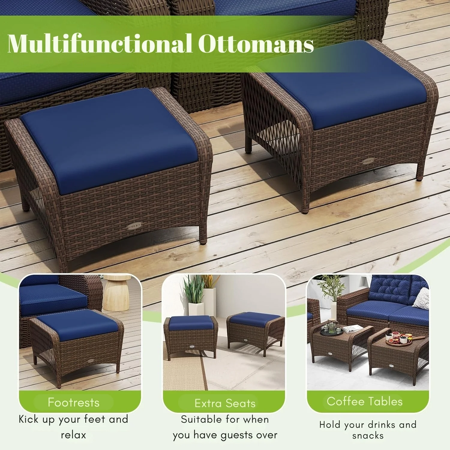 2-Piece Outdoor Rattan Wicker Ottoman Set - Image 7