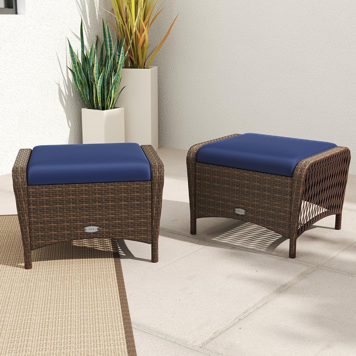 2-Piece Outdoor Rattan Wicker Ottoman Set - Image 8
