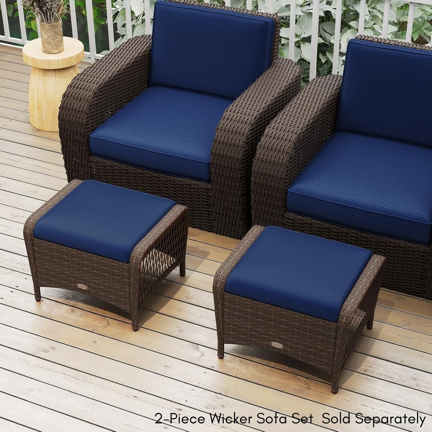 2-Piece Outdoor Rattan Wicker Ottoman Set - Image 9