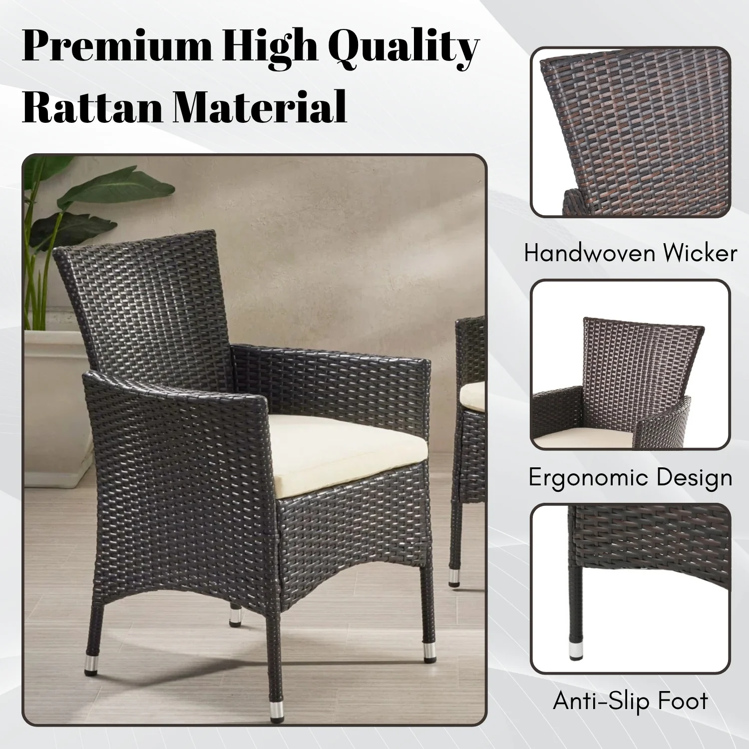 2-Piece Outdoor Rattan Wicker Patio Dining Chairs - Image 4