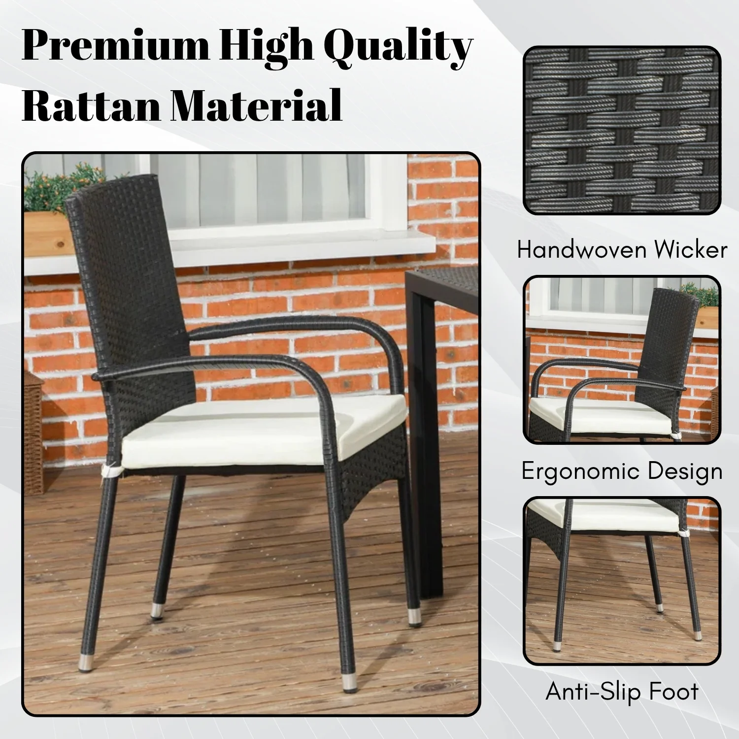2-Piece Outdoor Rattan Wicker Patio Dining Chairs - Image 5