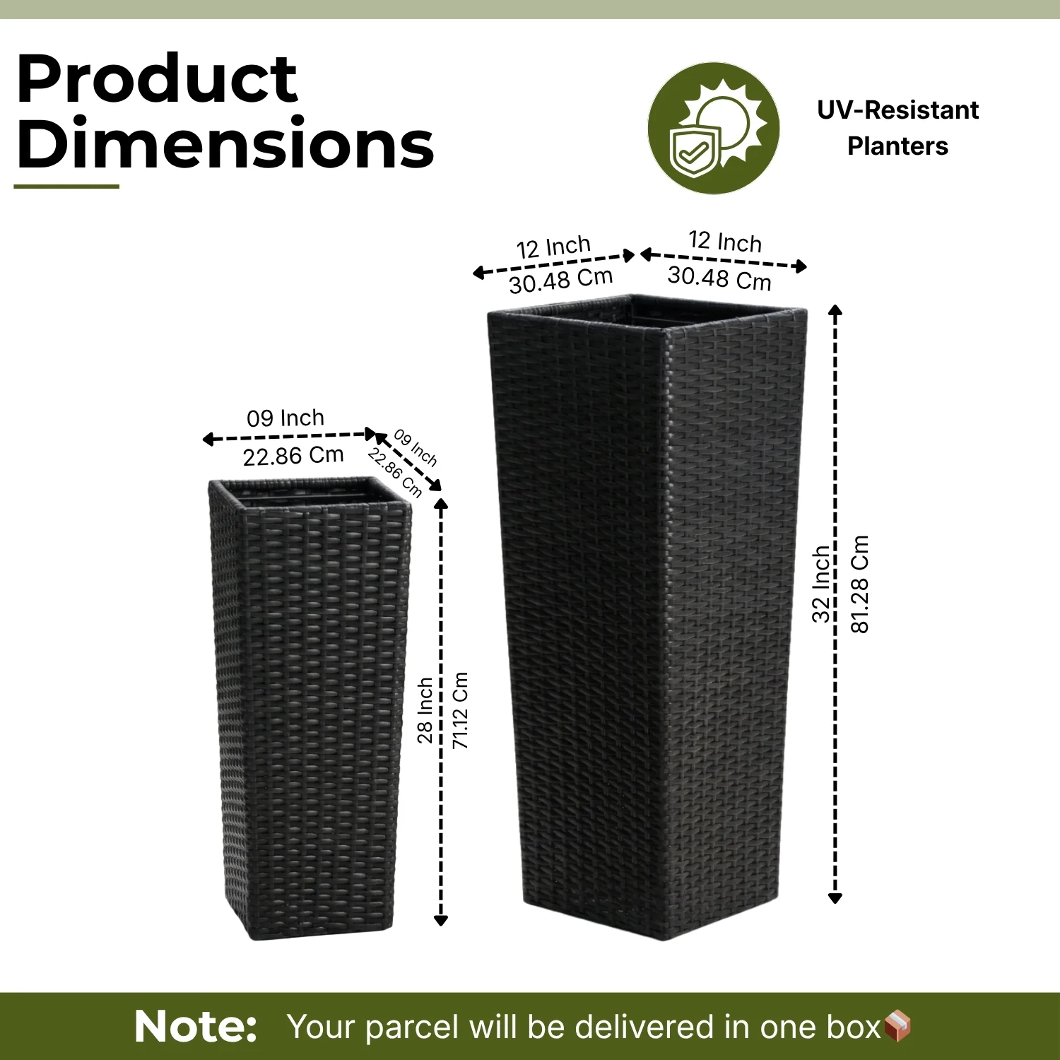 2-Piece Outdoor Rattan Wicker Tall Square Planters (Black) - Image 2