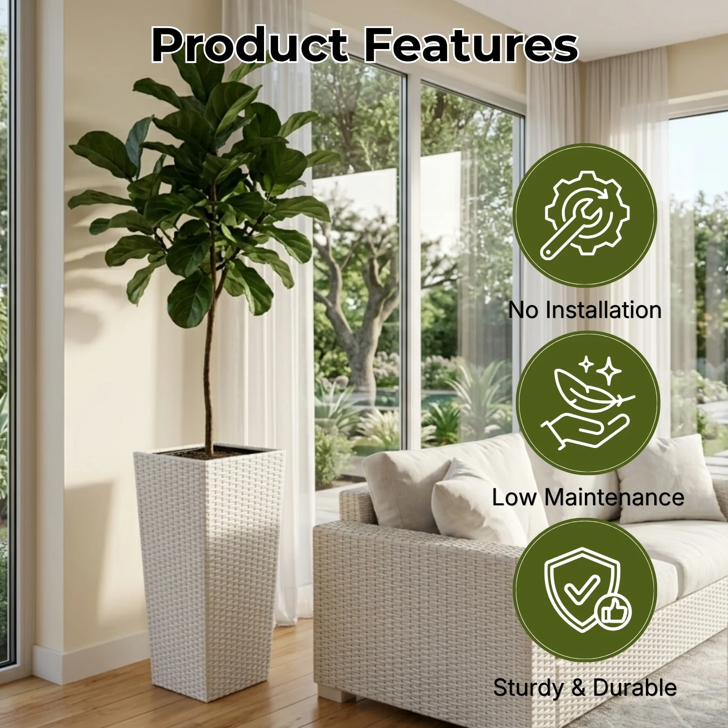 2-Piece Outdoor Rattan Wicker Tall Square Planters (White) - Image 4