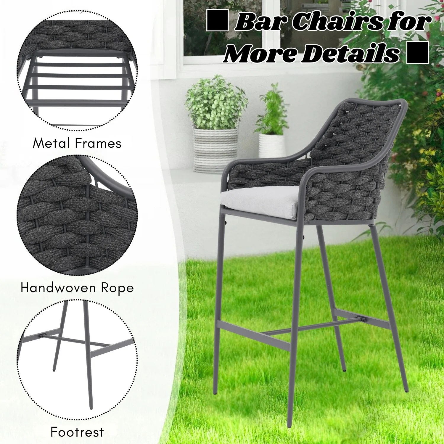 2-Piece Outdoor Rope Bar Chairs – Stylish Comfort Built to Last - Image 5
