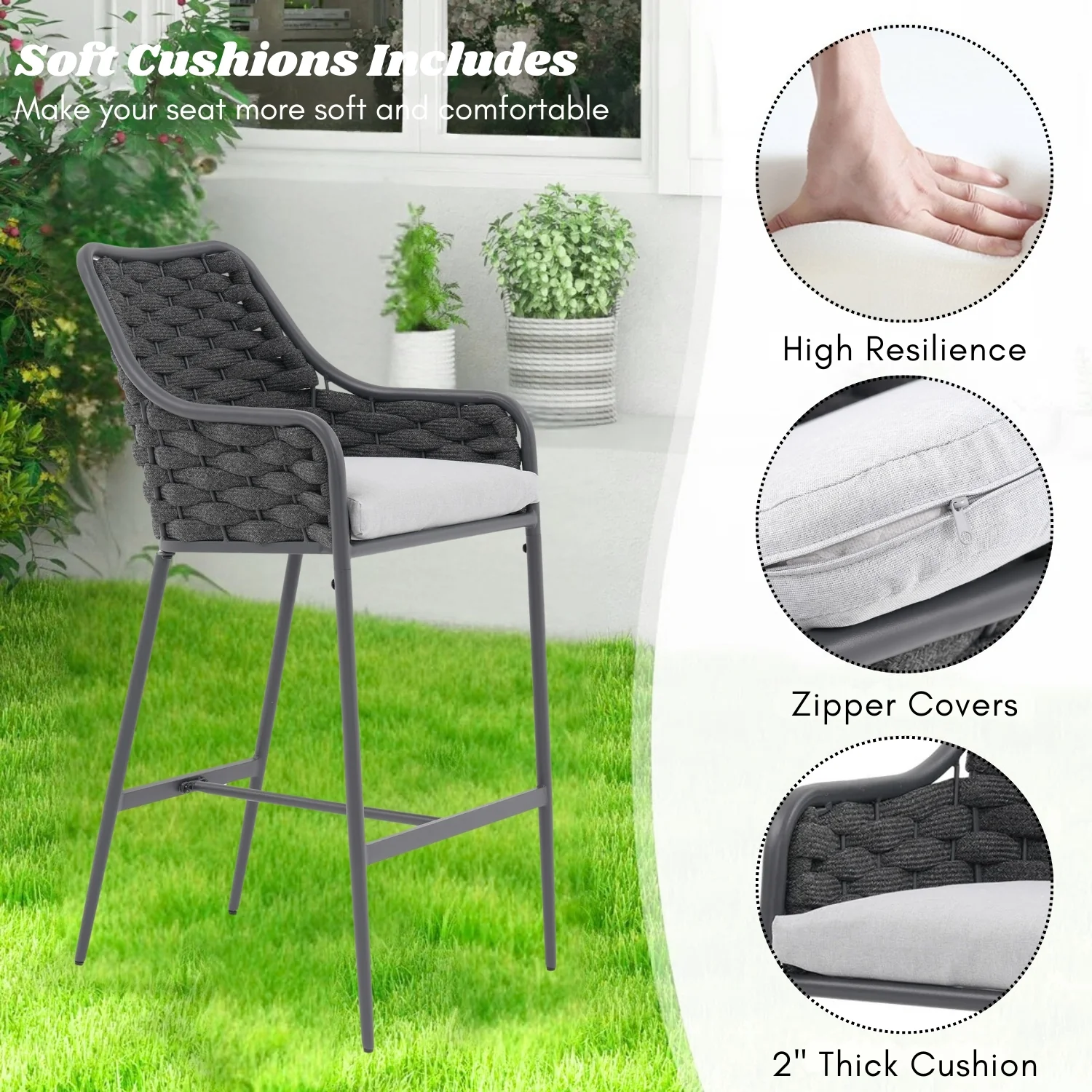 2-Piece Outdoor Rope Bar Chairs – Stylish Comfort Built to Last - Image 6