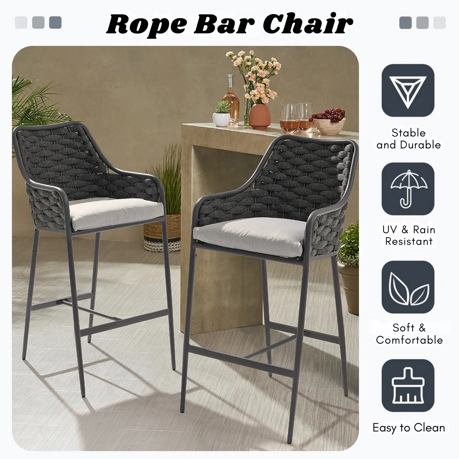 2-Piece Outdoor Rope Bar Chairs – Stylish Comfort Built to Last - Image 7