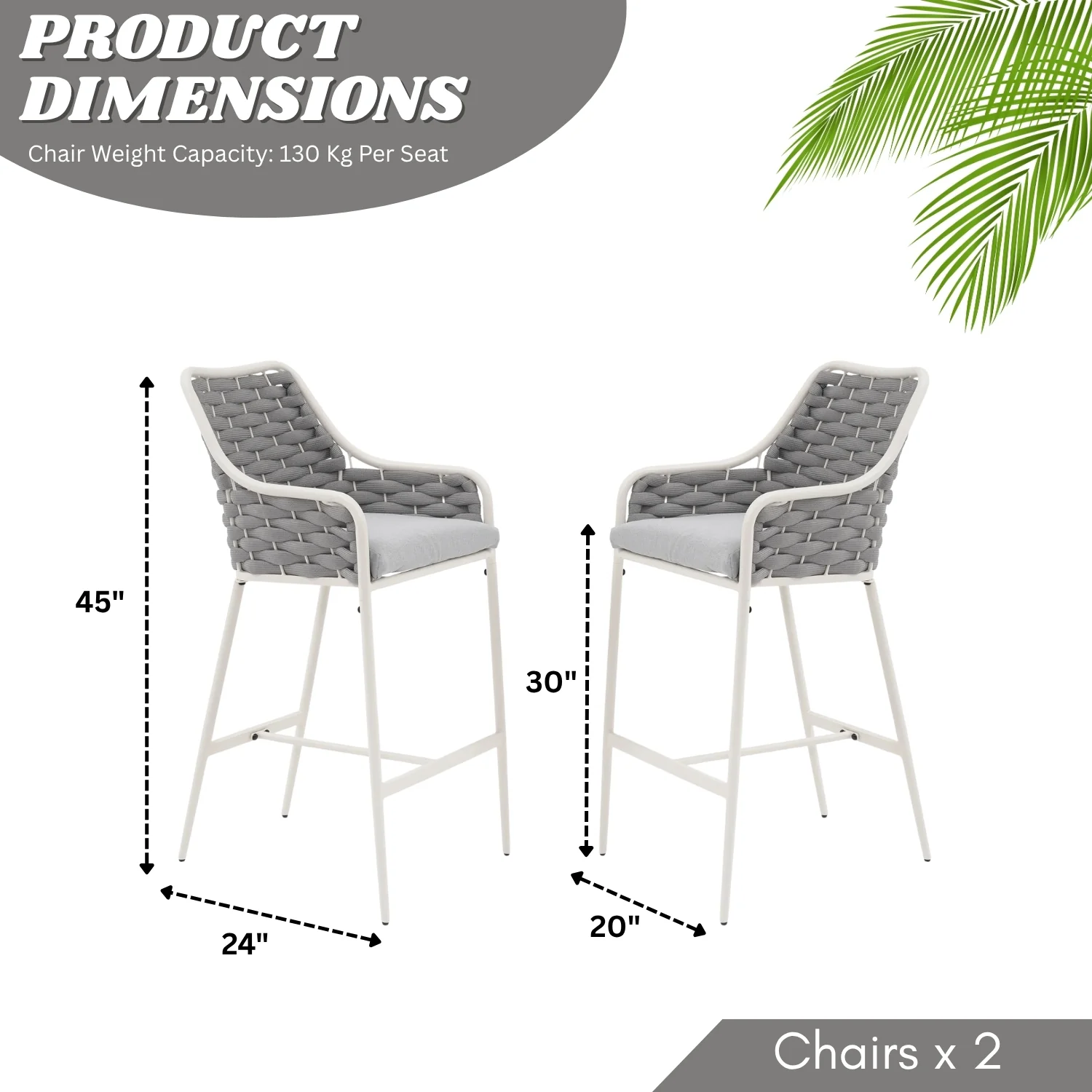2-Piece Outdoor Rope Bar Chairs – Stylish Comfort Built to Last - Image 2