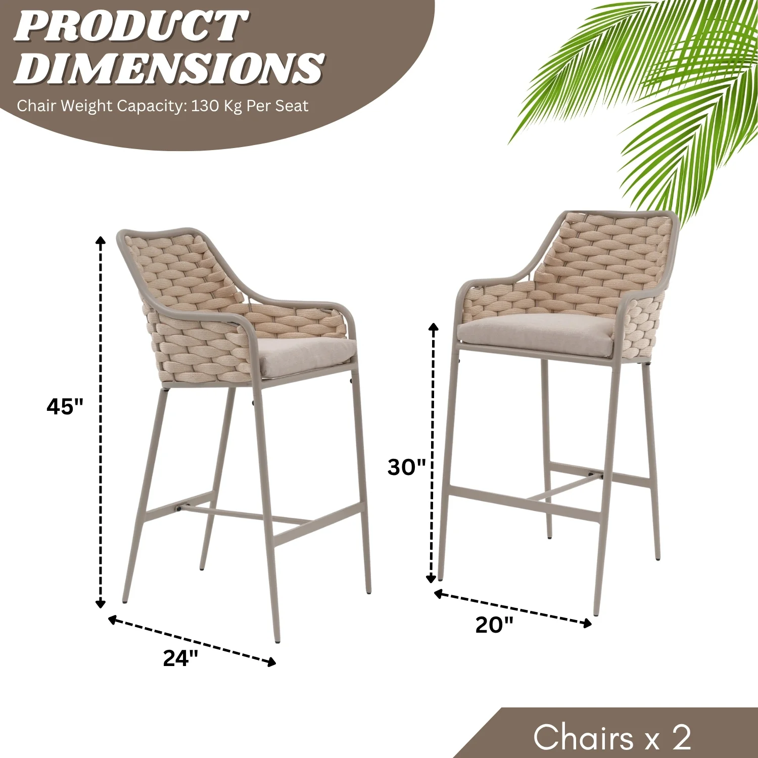 2-Piece Outdoor Rope Bar Chairs – Stylish Comfort Built to Last - Image 2