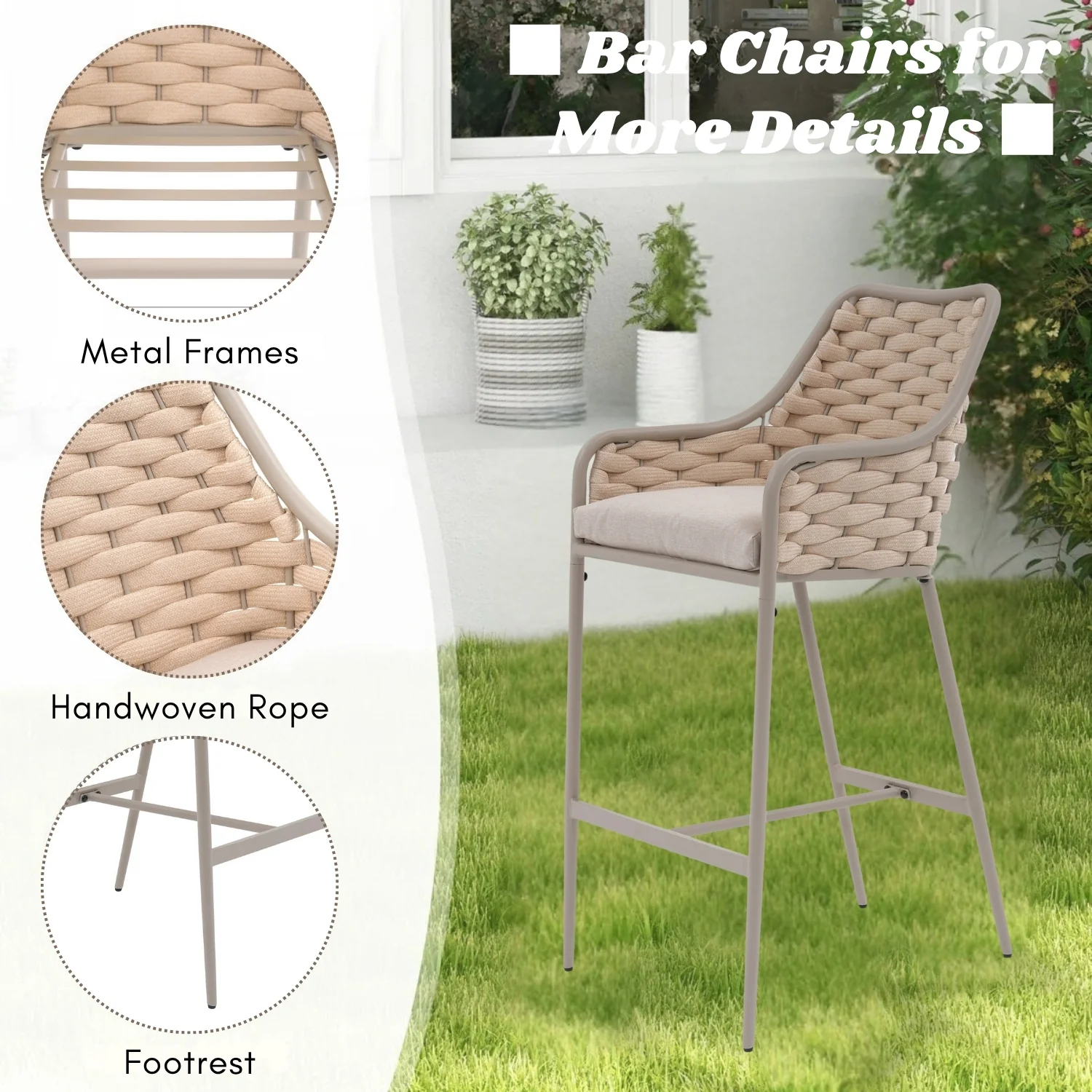 2-Piece Outdoor Rope Bar Chairs – Stylish Comfort Built to Last - Image 5